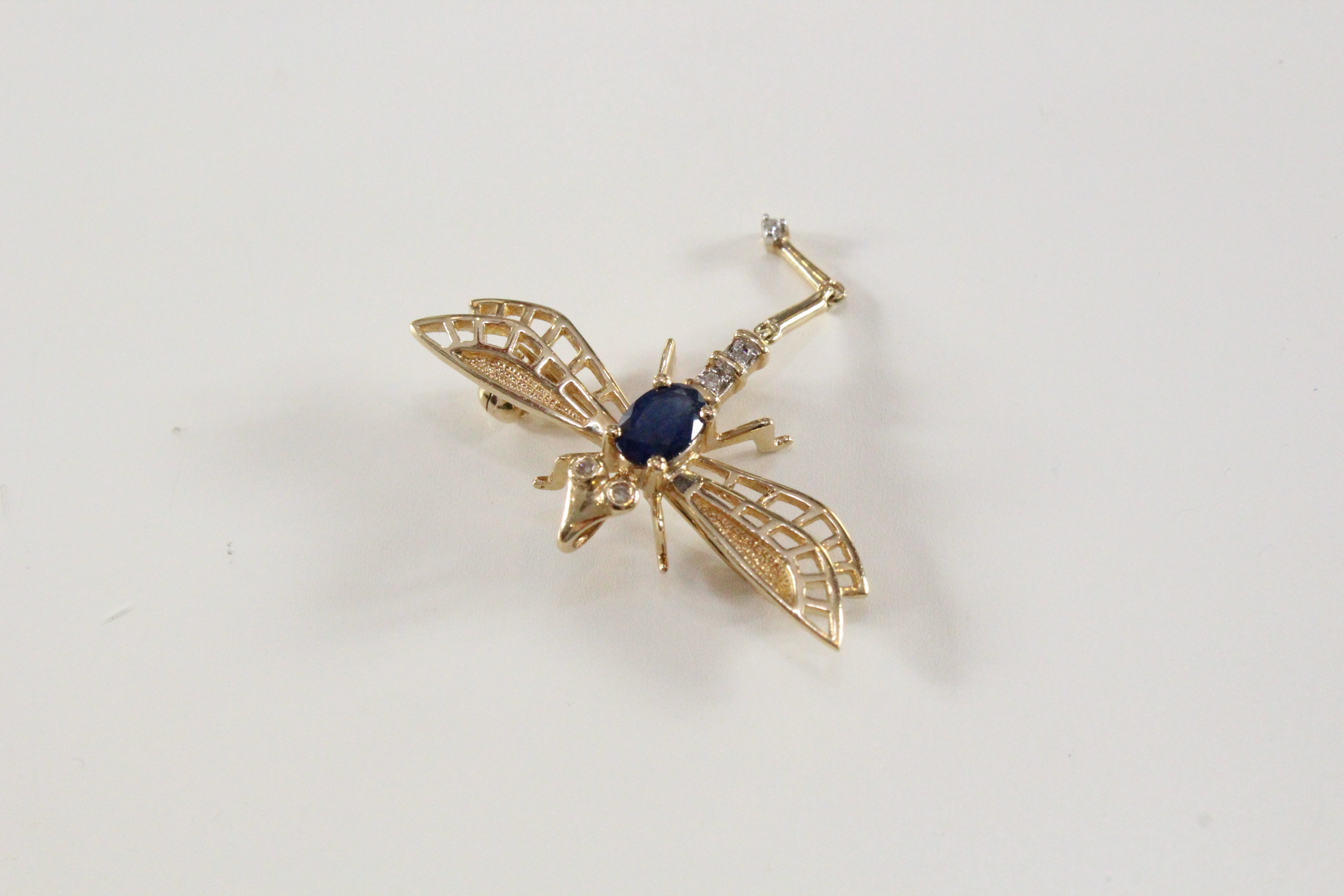 14K Diamond and Sapphire Dragonfly Pin