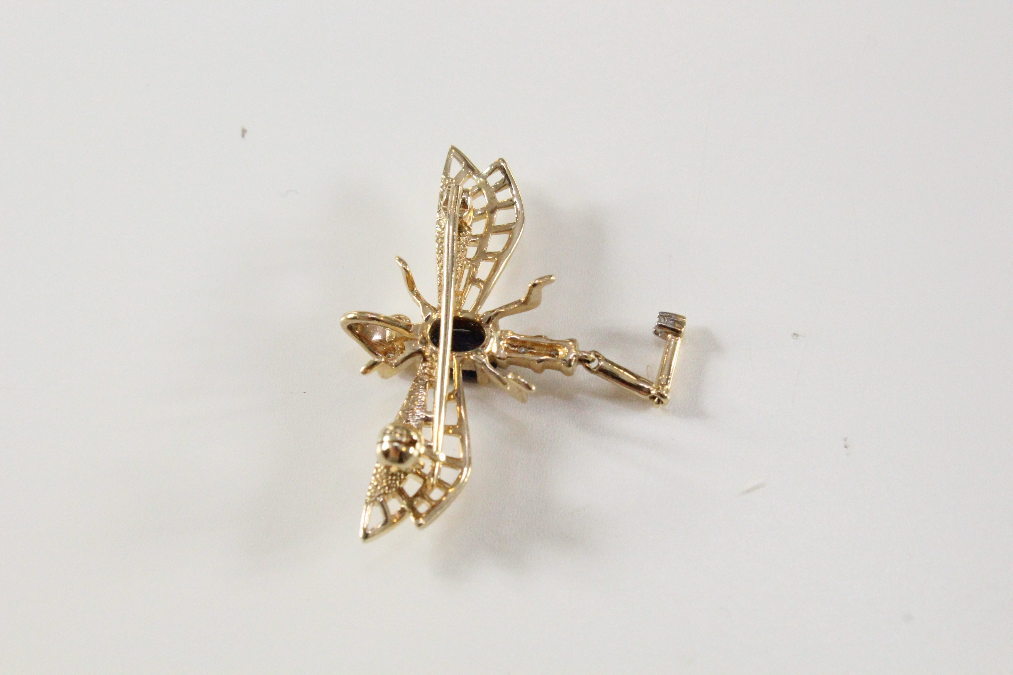 14K Diamond and Sapphire Dragonfly Pin