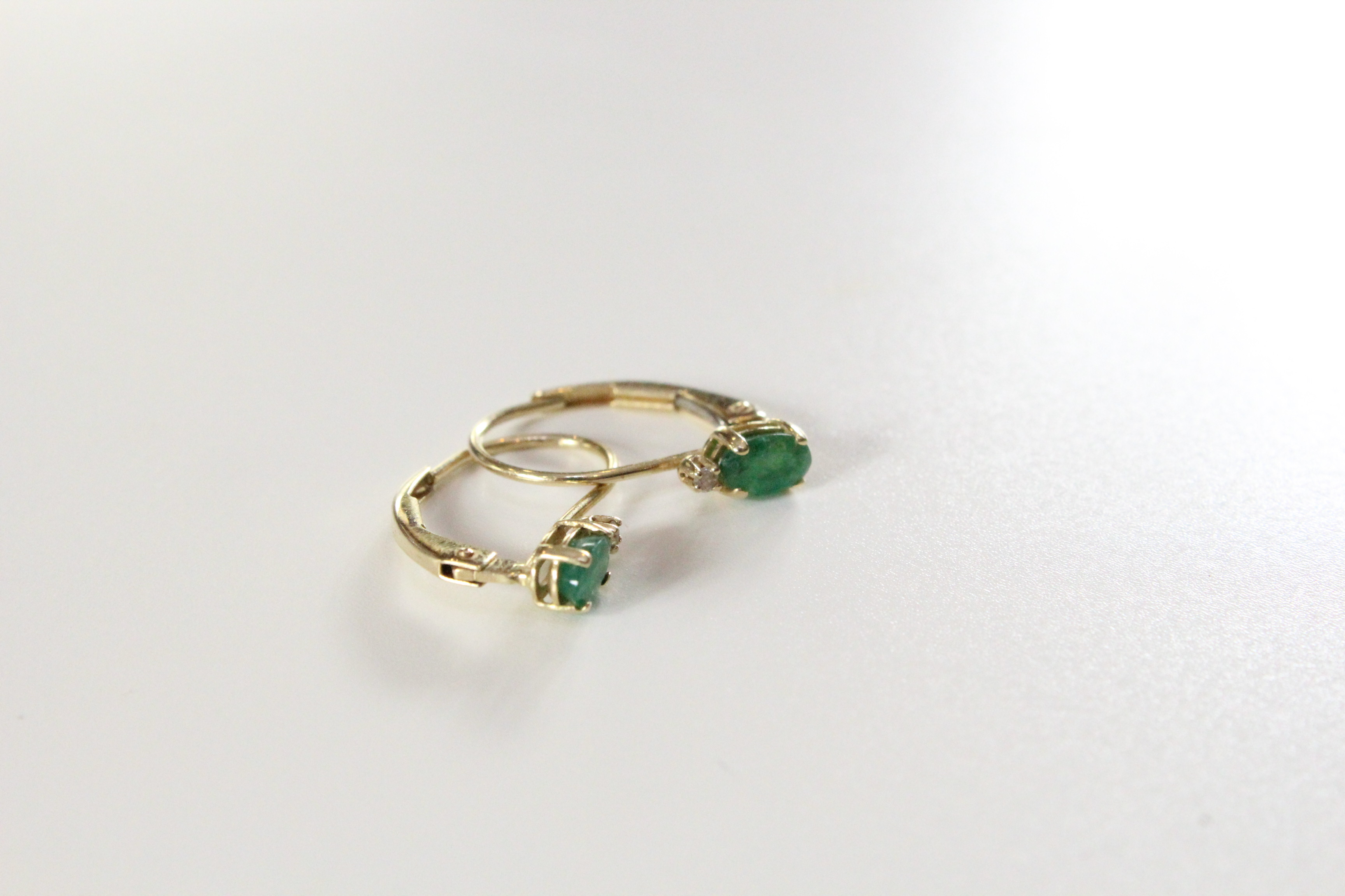 14K Yellow Gold Diamond and Emerald Earrings