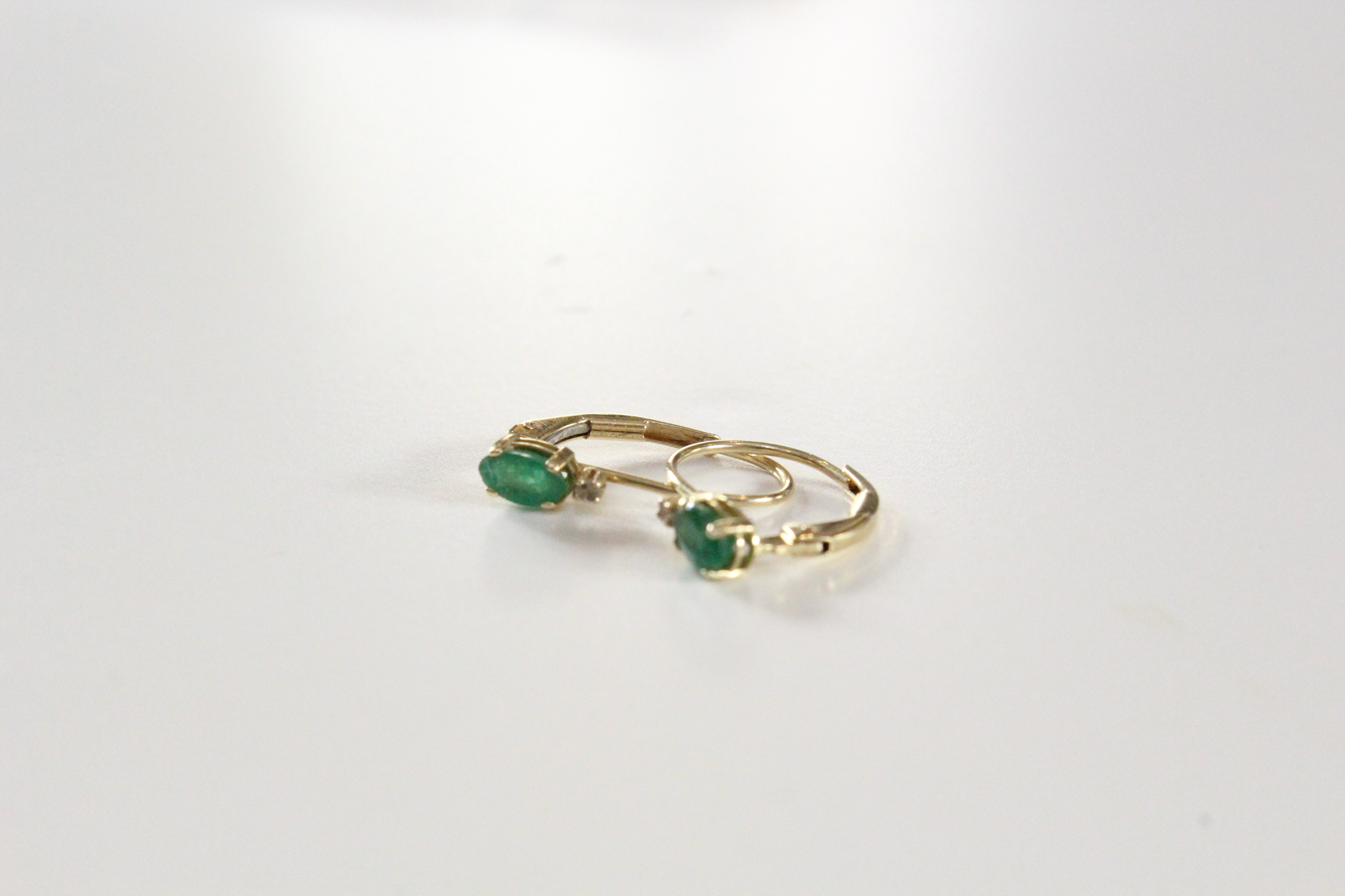14K Yellow Gold Diamond and Emerald Earrings