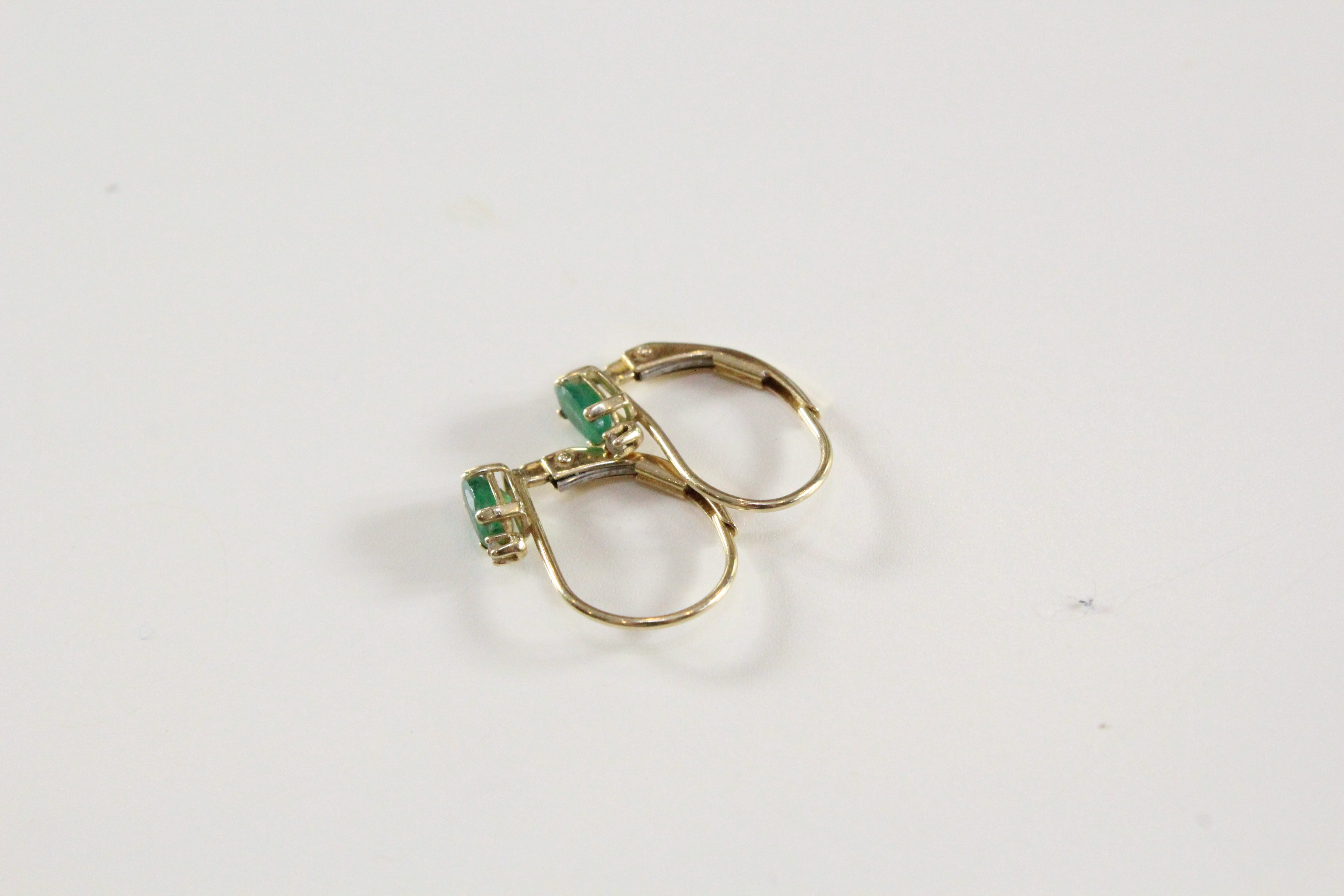 14K Yellow Gold Diamond and Emerald Earrings