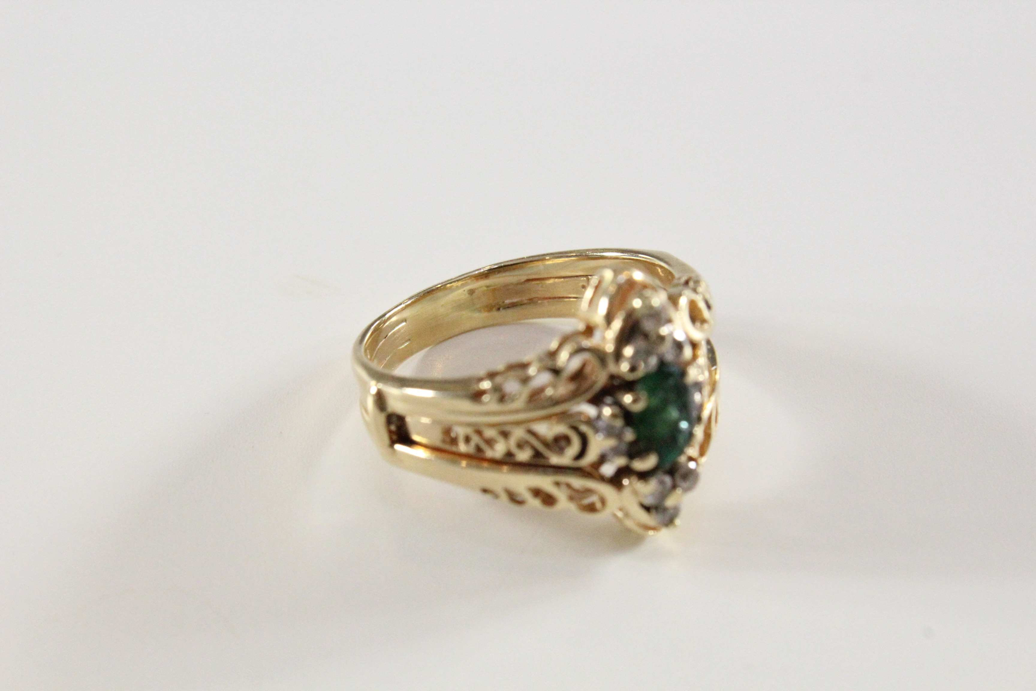 10K Yellow Gold Diamond and Emerald Ring