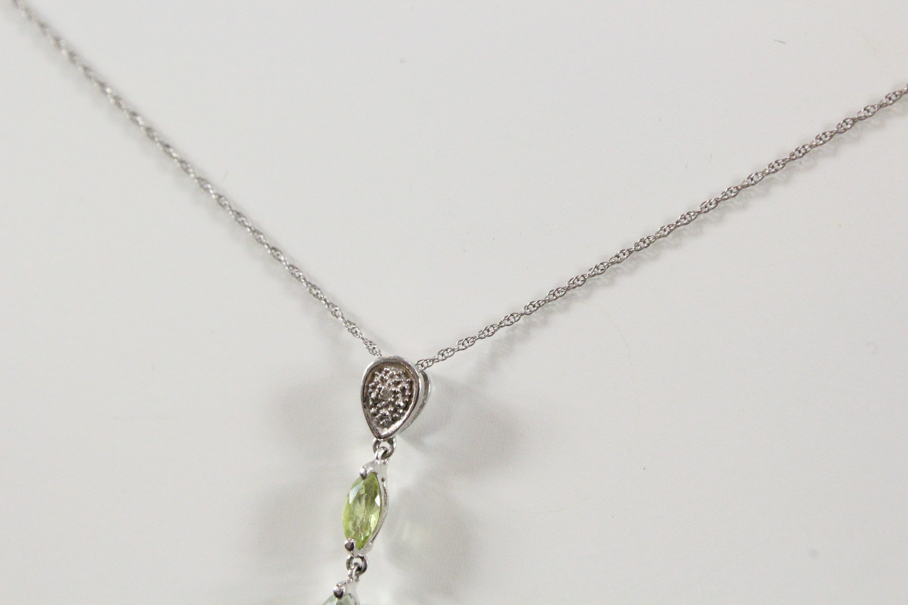 10K White Gold Peridot, Prasiolite, and Diamond Pendant Necklace
