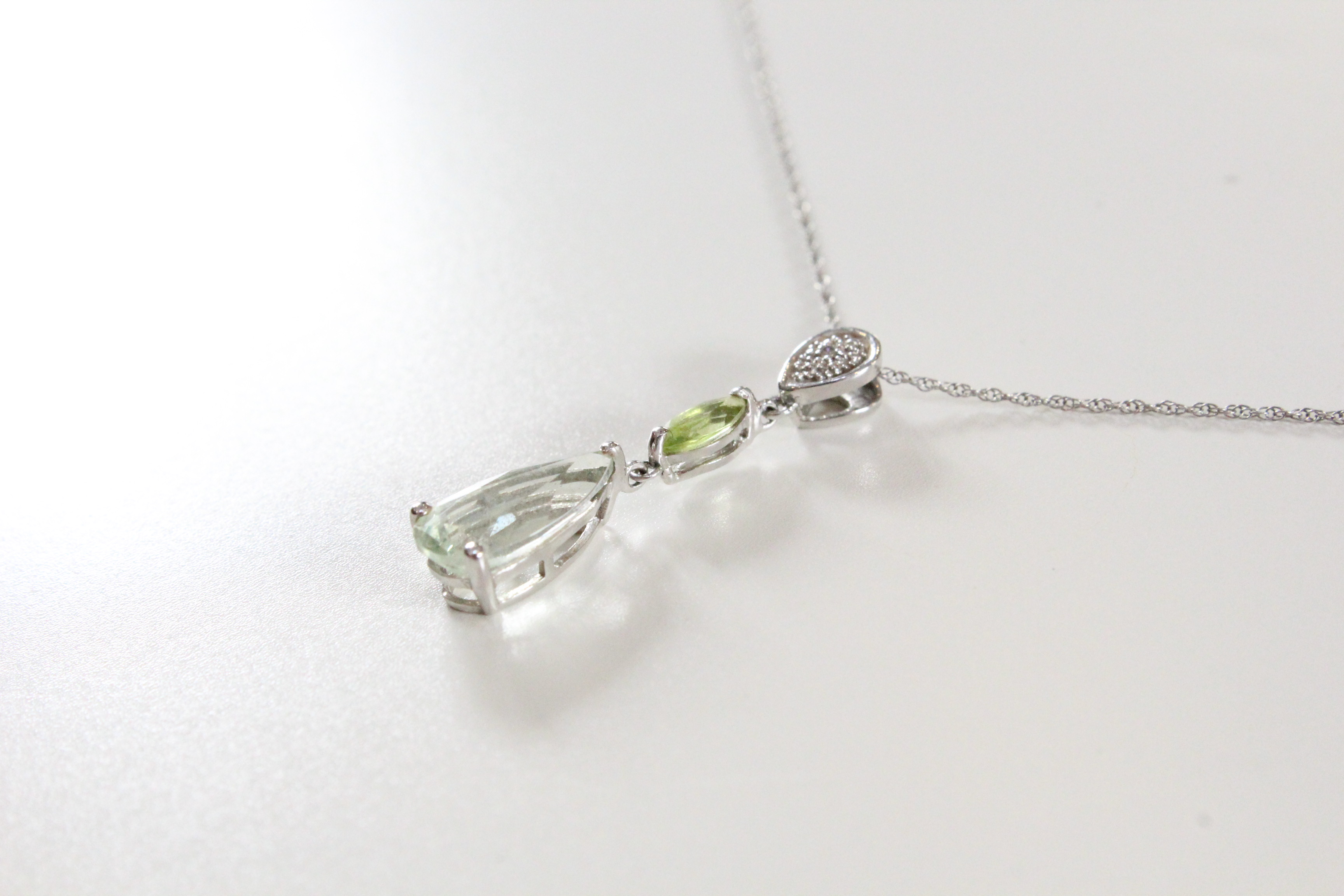 10K White Gold Peridot, Prasiolite, and Diamond Pendant Necklace