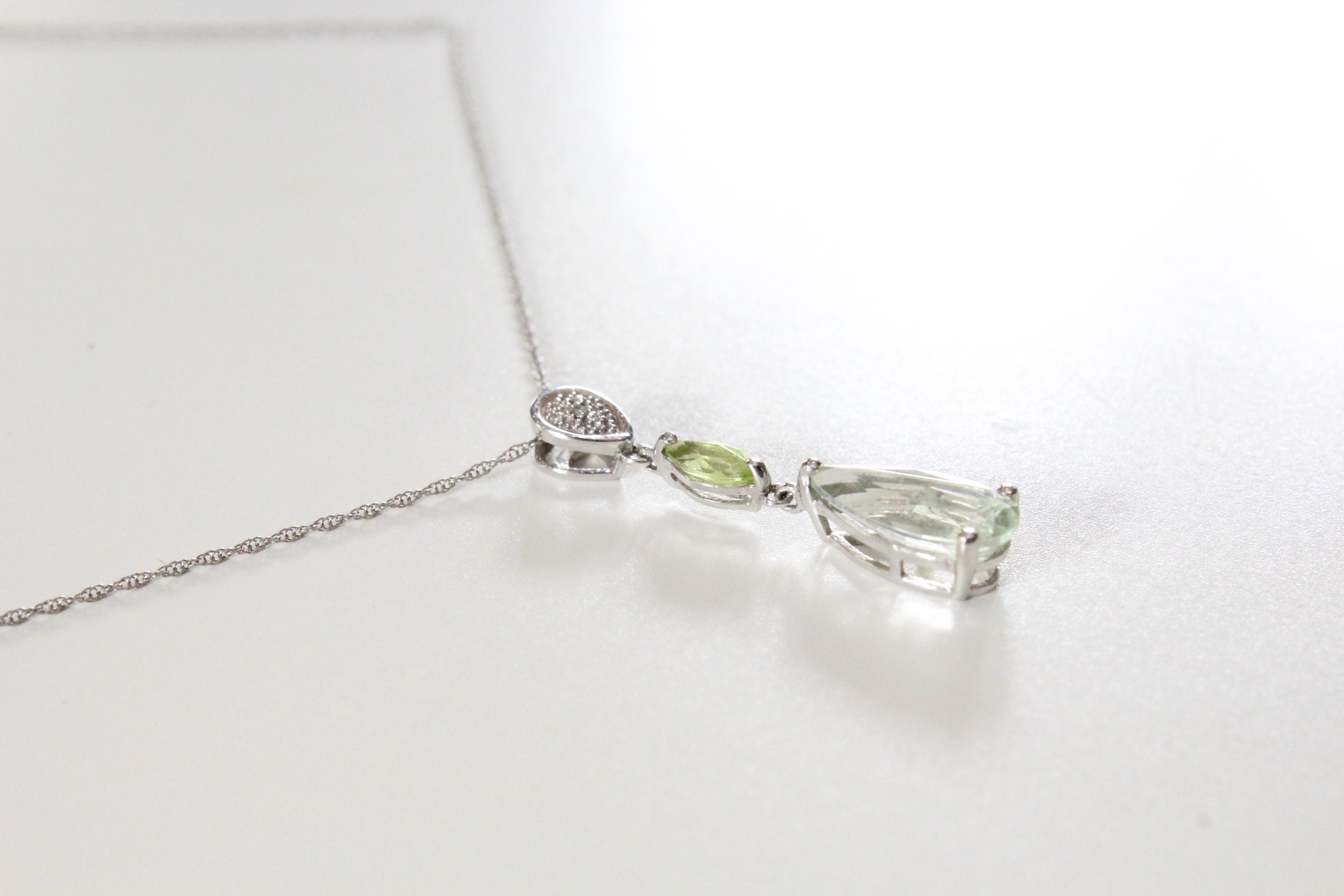 10K White Gold Peridot, Prasiolite, and Diamond Pendant Necklace