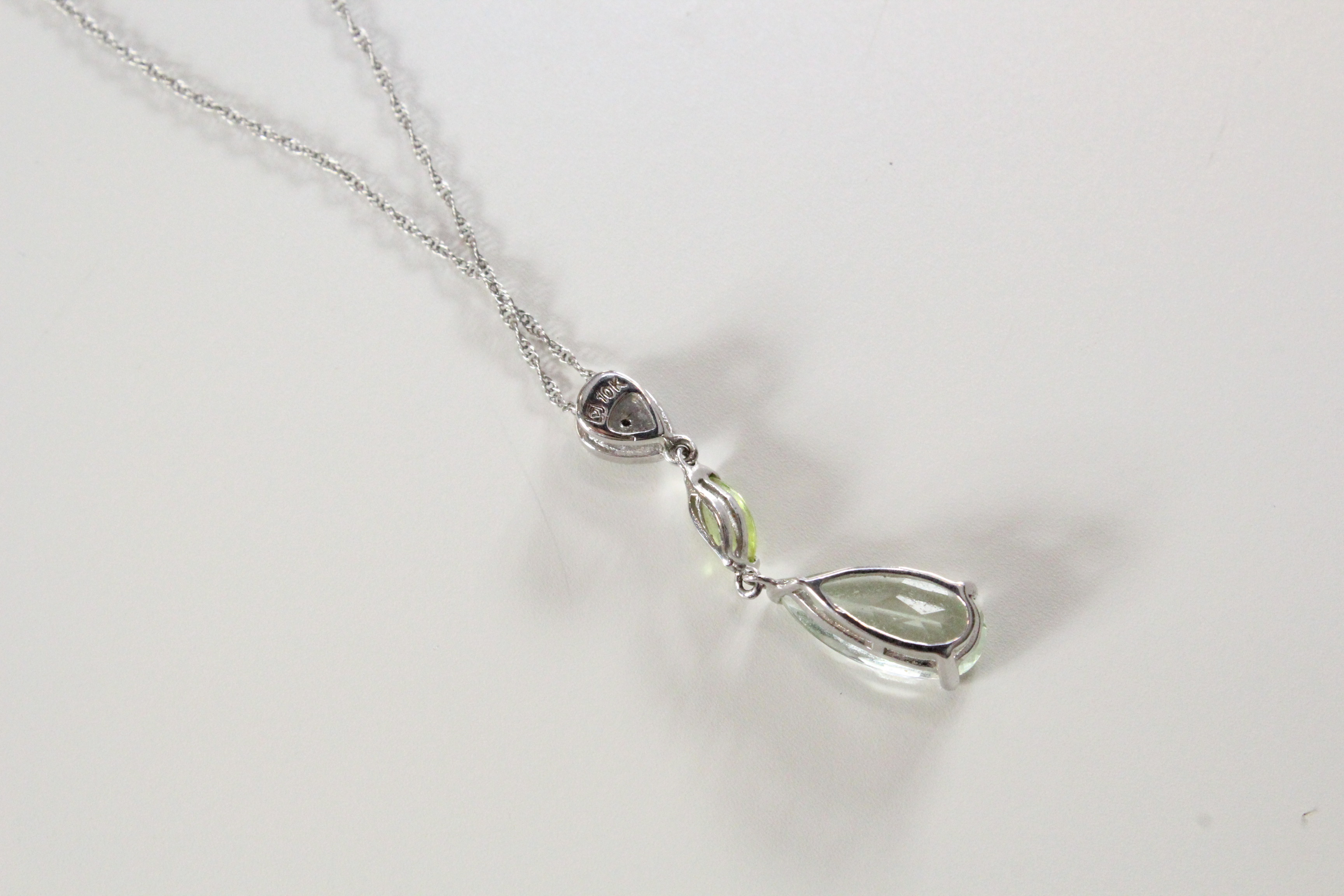 10K White Gold Peridot, Prasiolite, and Diamond Pendant Necklace