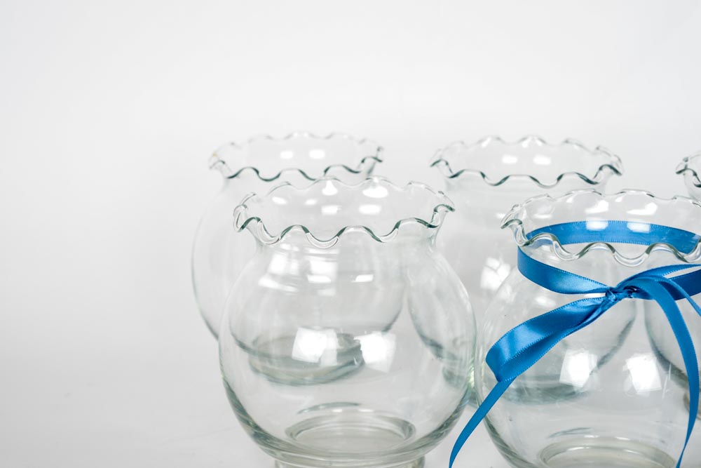 Five Ruffle Neck Glass Vases
