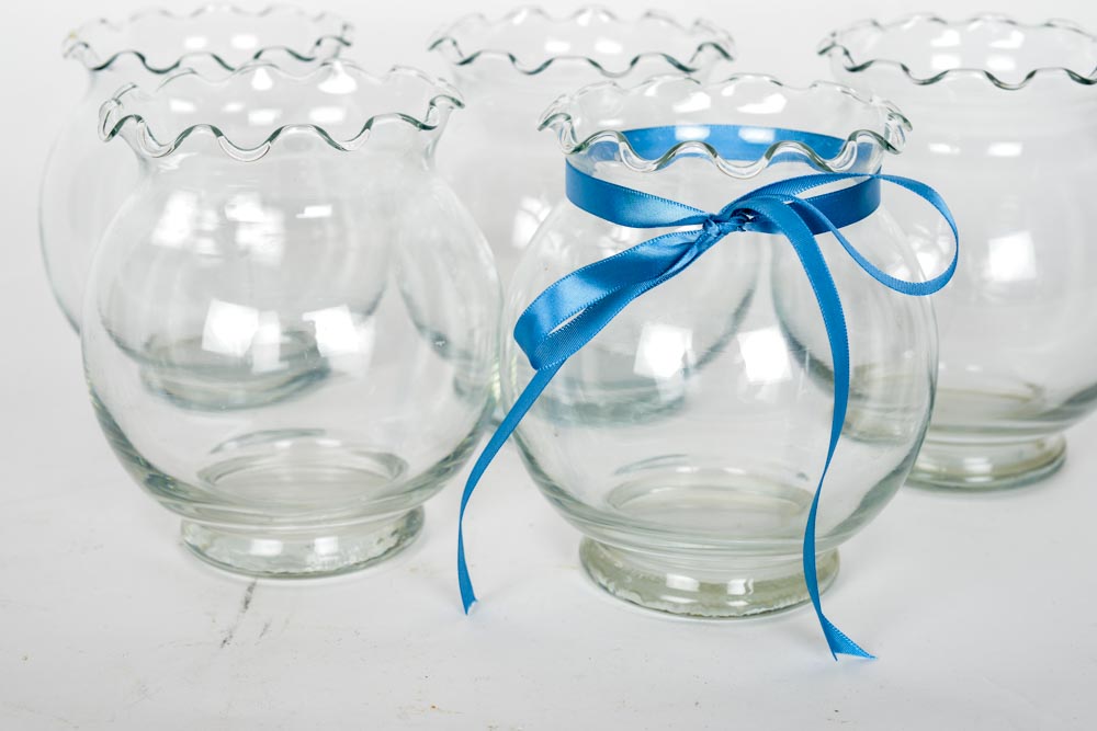 Five Ruffle Neck Glass Vases