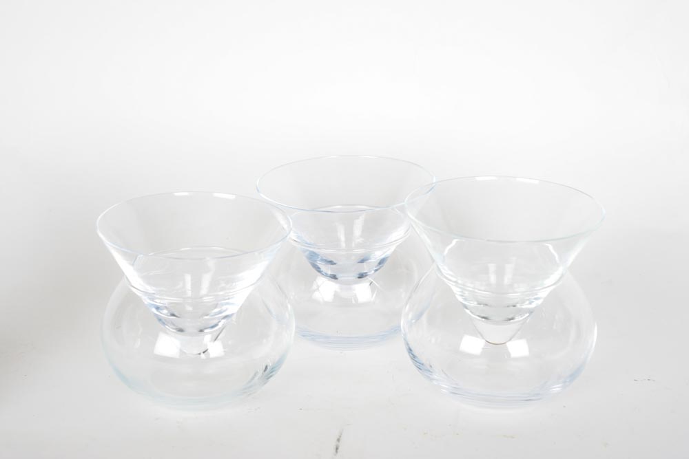 Set of Stemless Martini Glasses with Ice Bowls and Cocktail Shaker