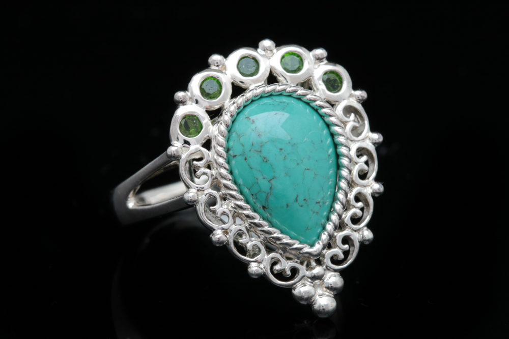 Sterling Silver Turquoise and Chrome Diopside Ring