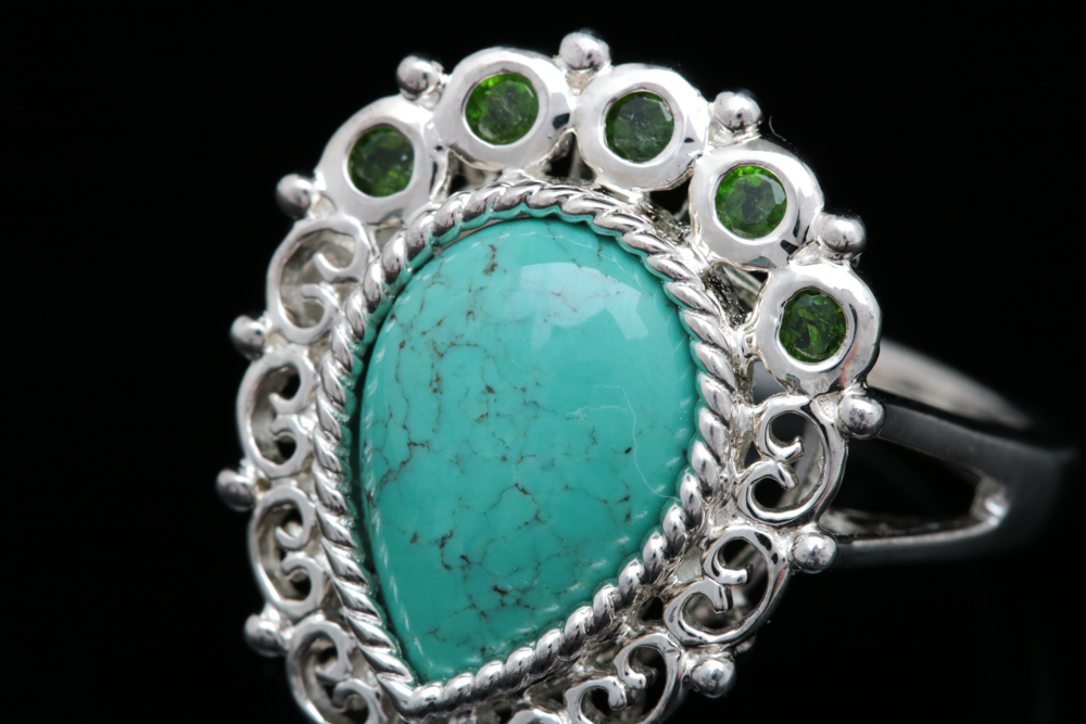 Sterling Silver Turquoise and Chrome Diopside Ring