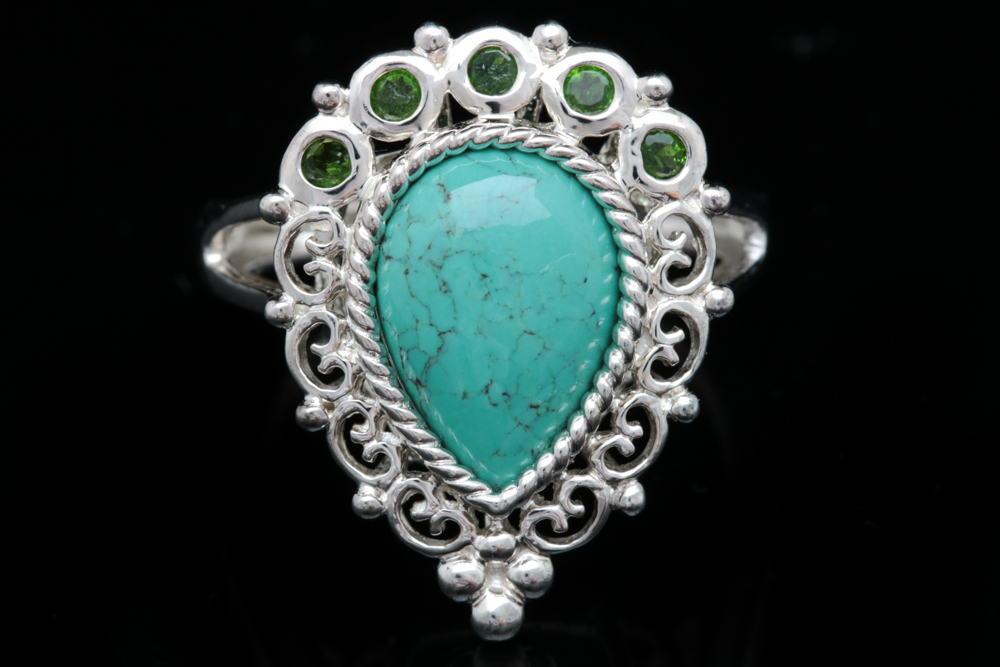 Sterling Silver Turquoise and Chrome Diopside Ring