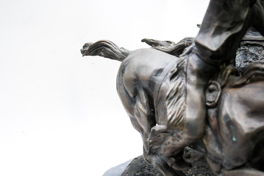 Bronze Reproduction Sculpture After Frederic Remington's "Off the Range (Coming Through The Rye)"