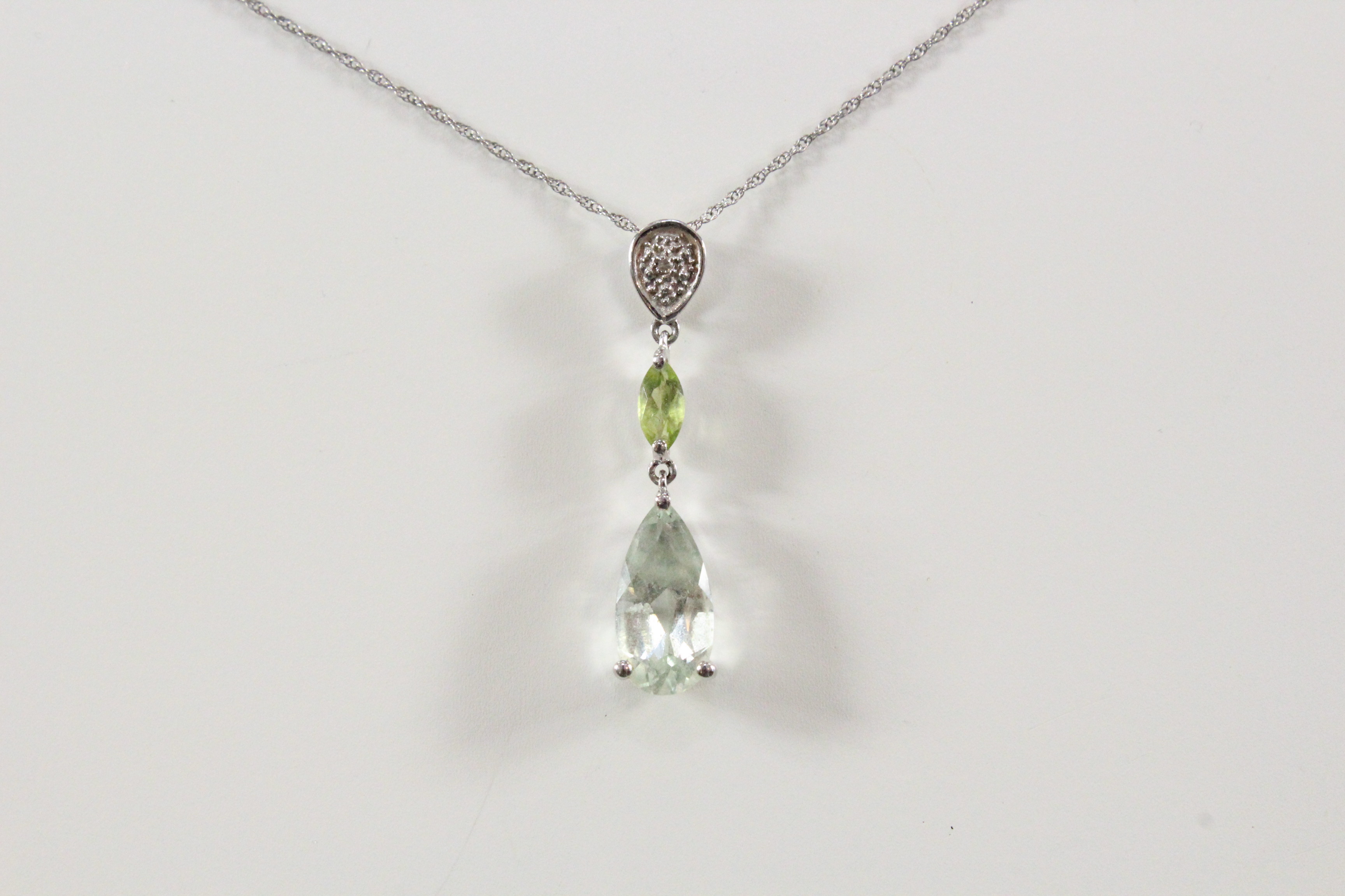 10K White Gold Peridot, Prasiolite, and Diamond Pendant Necklace