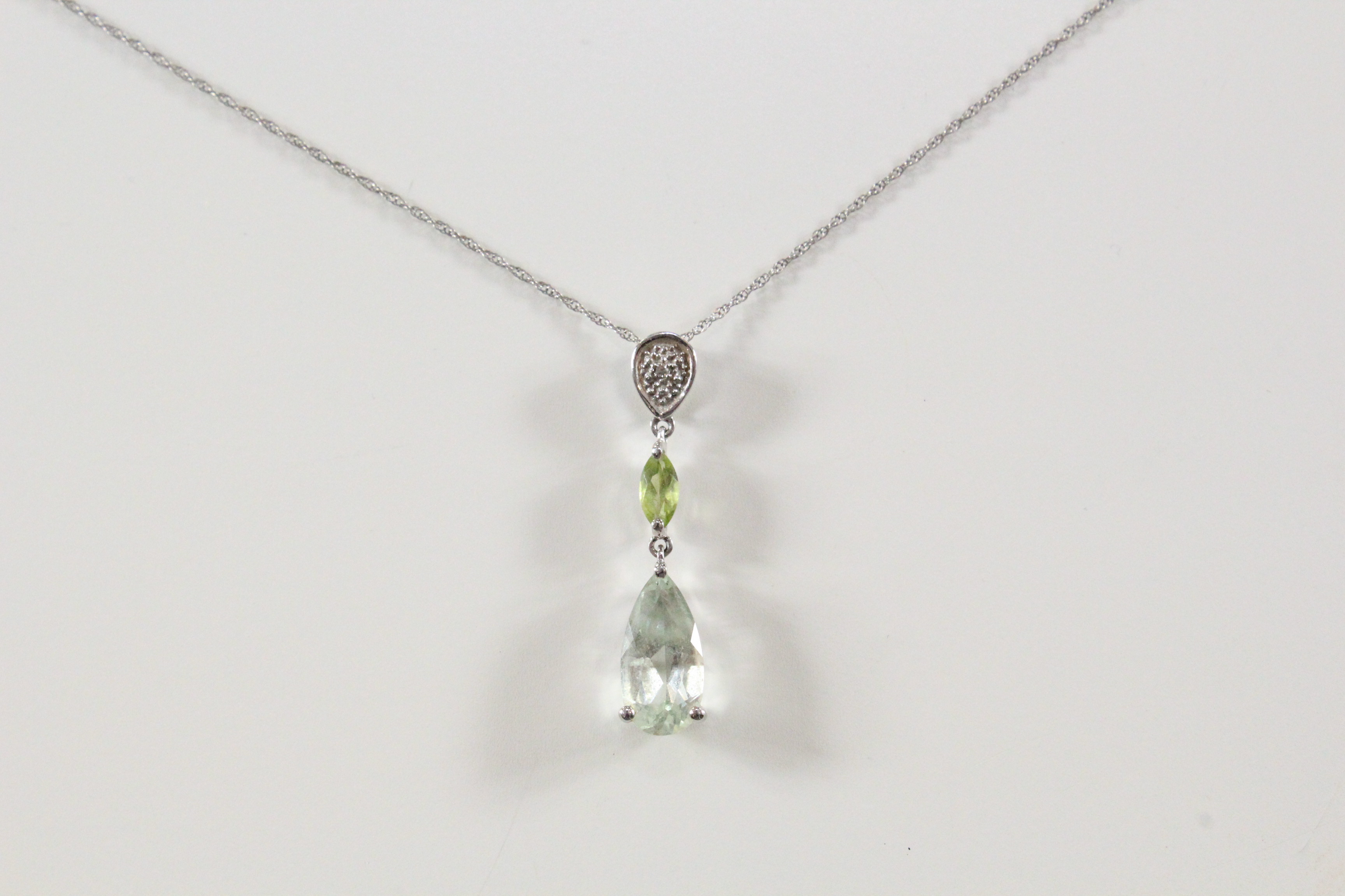 10K White Gold Peridot, Prasiolite, and Diamond Pendant Necklace