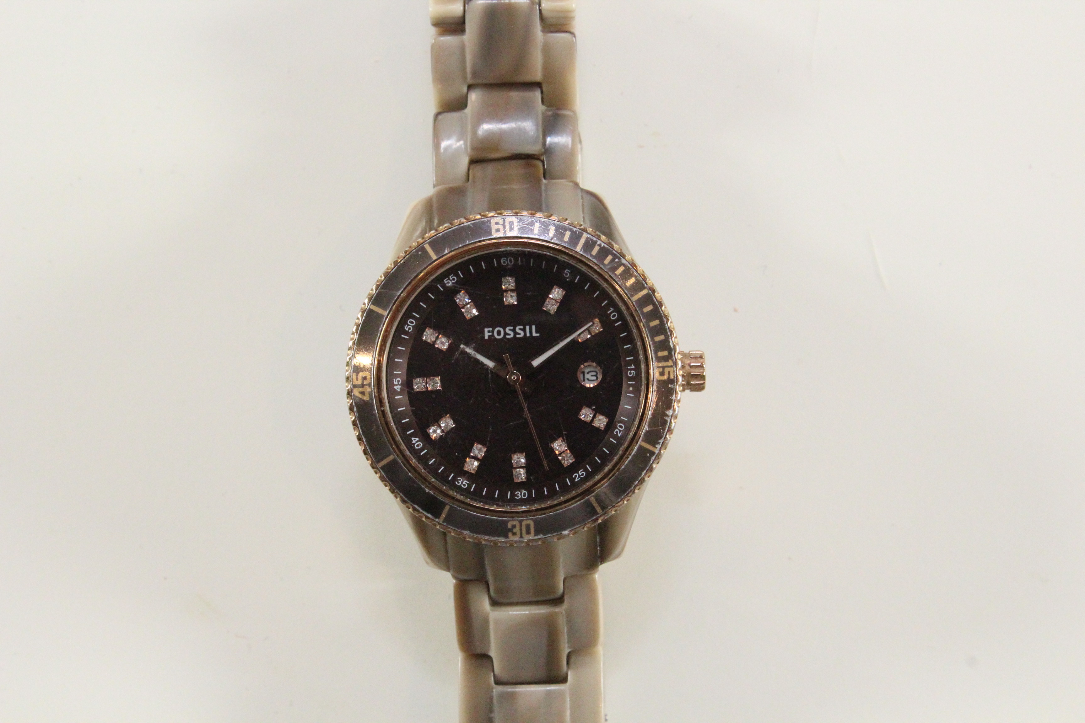 Silver Tone Framed Fossil Wrist Watch