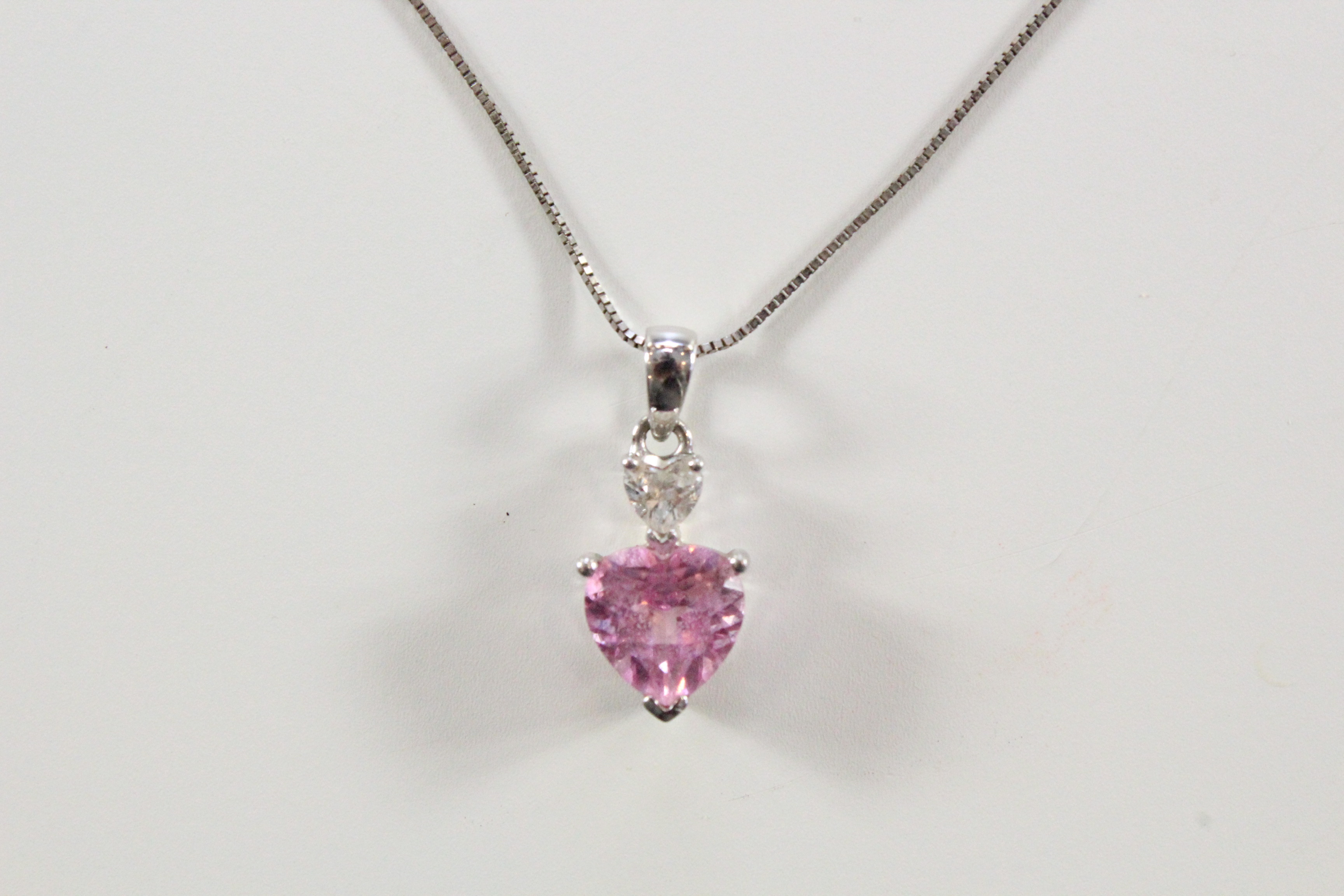 10K White Gold Synthetic Sapphire Heart Shaped Necklace