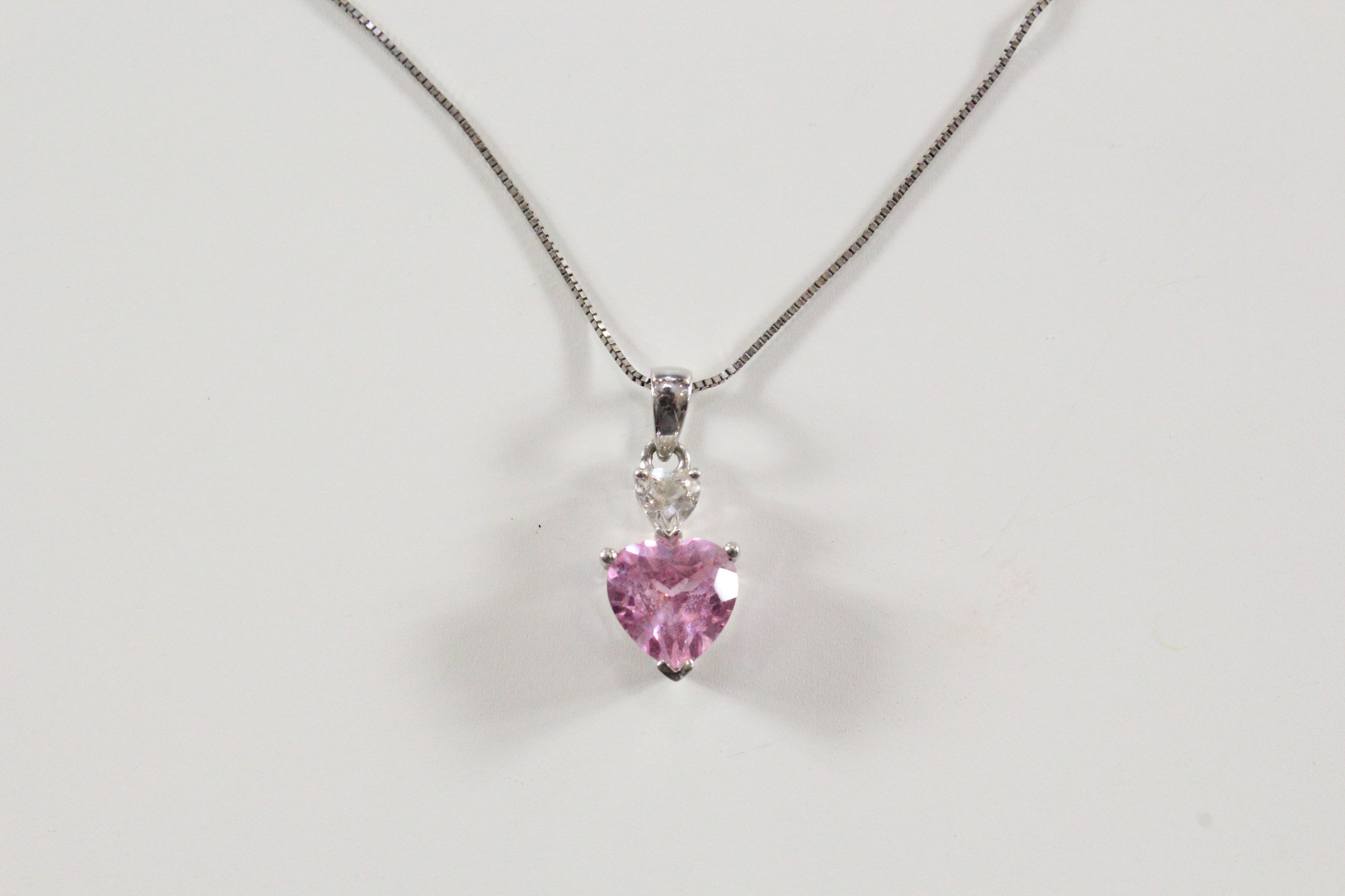 10K White Gold Synthetic Sapphire Heart Shaped Necklace