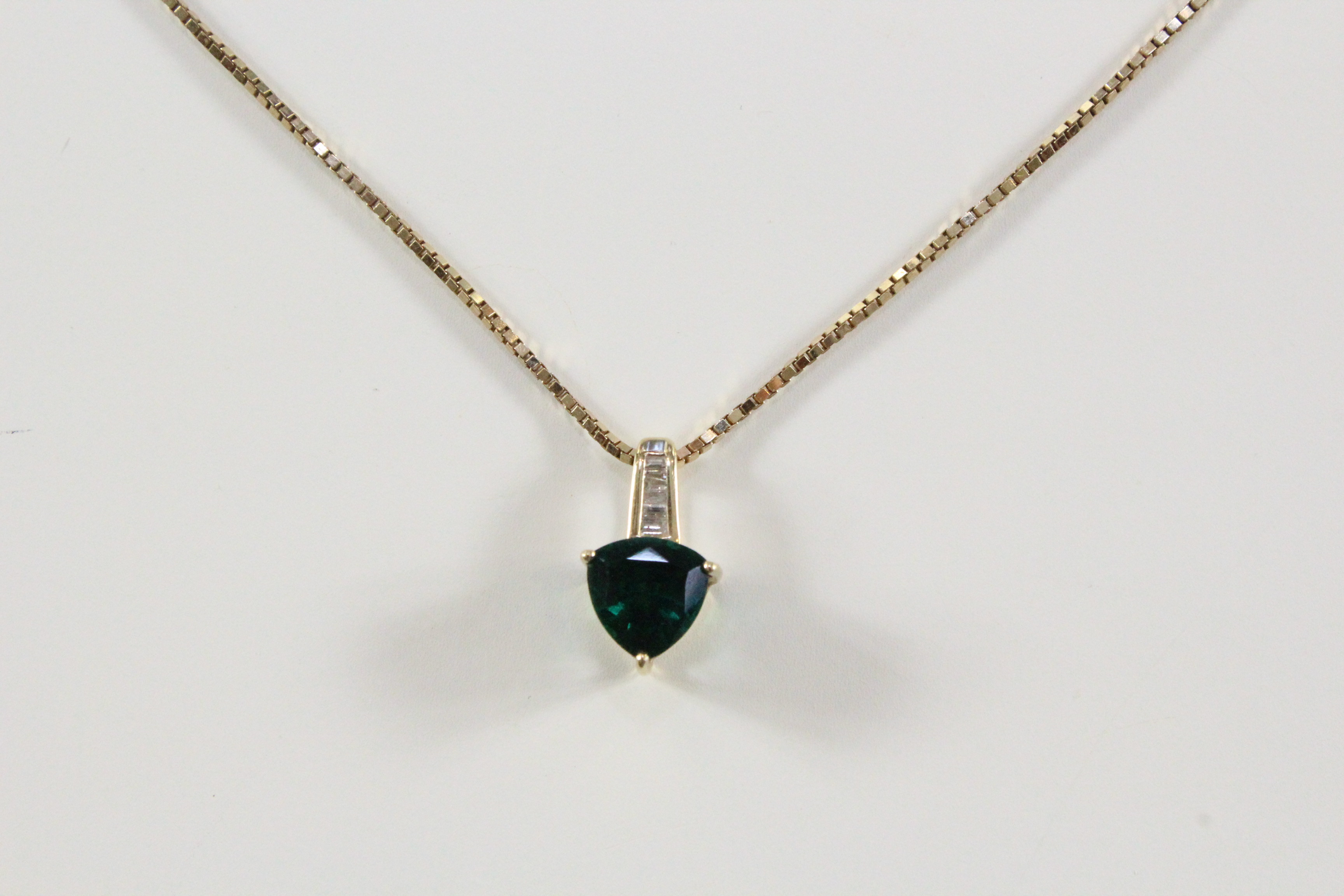 14K and 10K Diamond and Synthetic Emerald Necklace