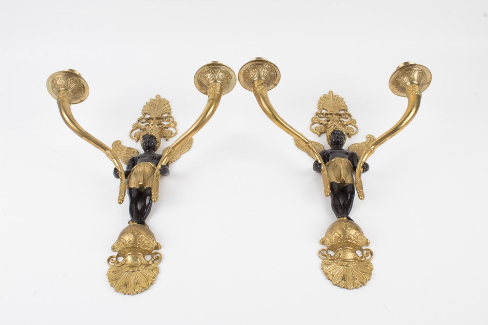 Ebony and Gold Angel Sconces