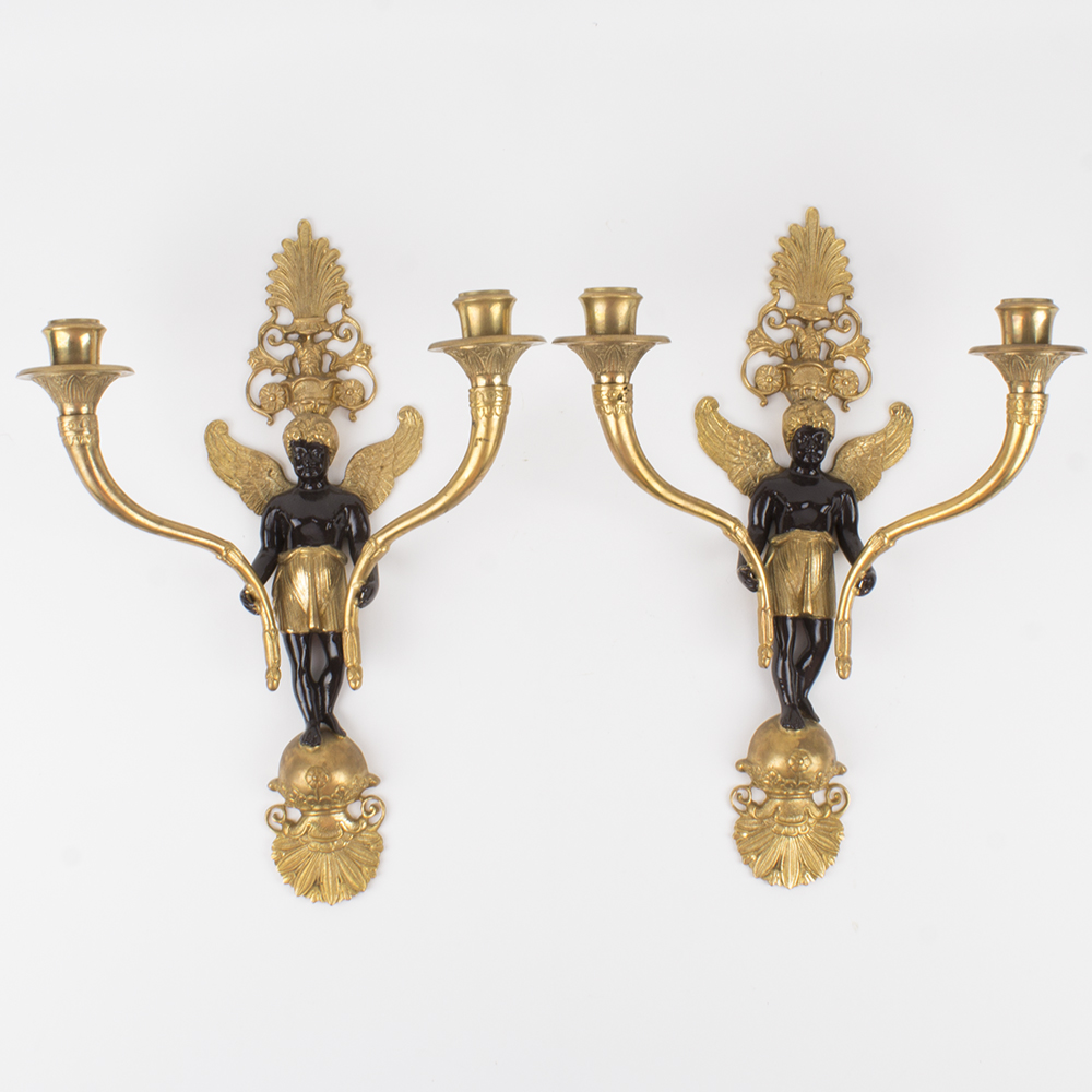 Ebony and Gold Angel Sconces