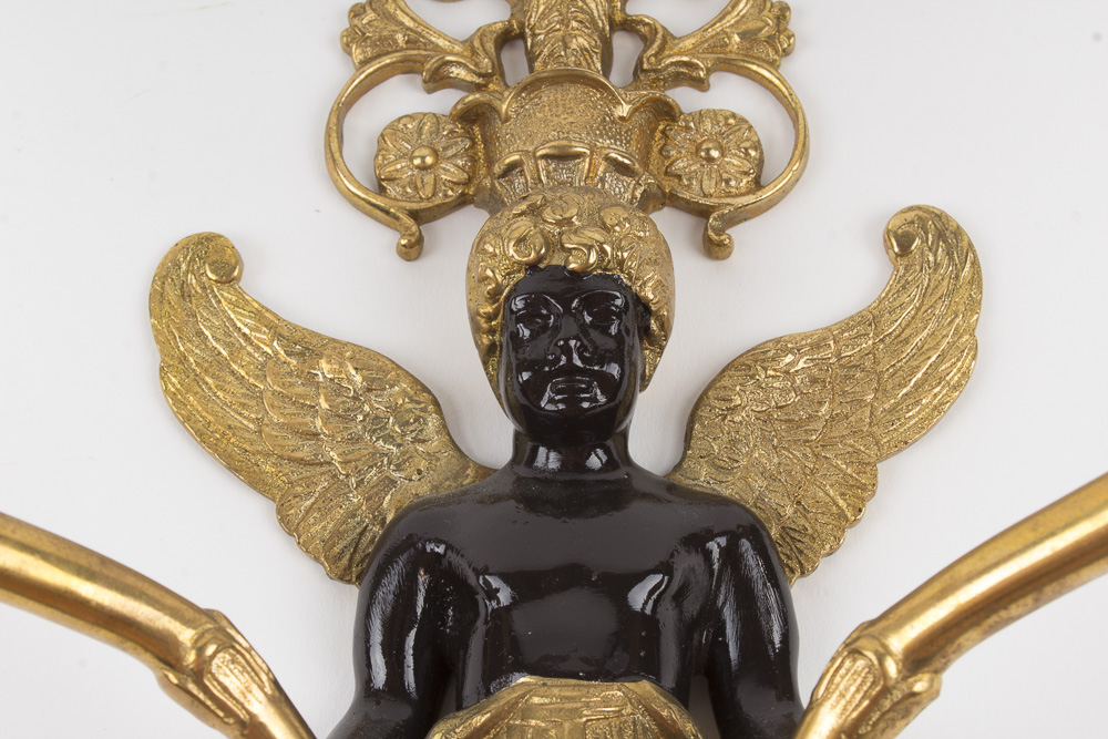 Ebony and Gold Angel Sconces
