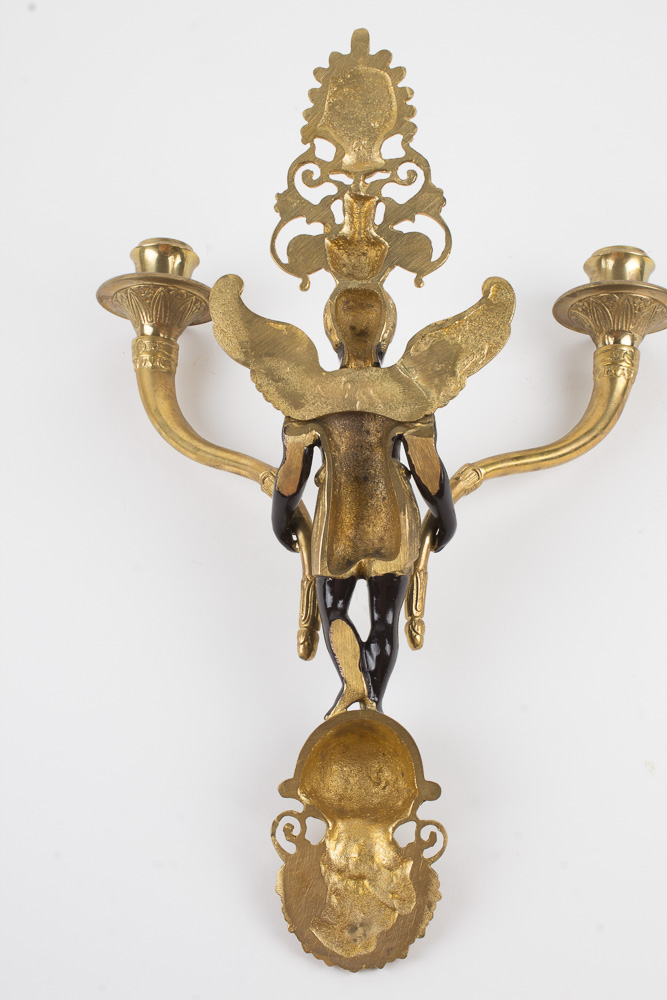 Ebony and Gold Angel Sconces