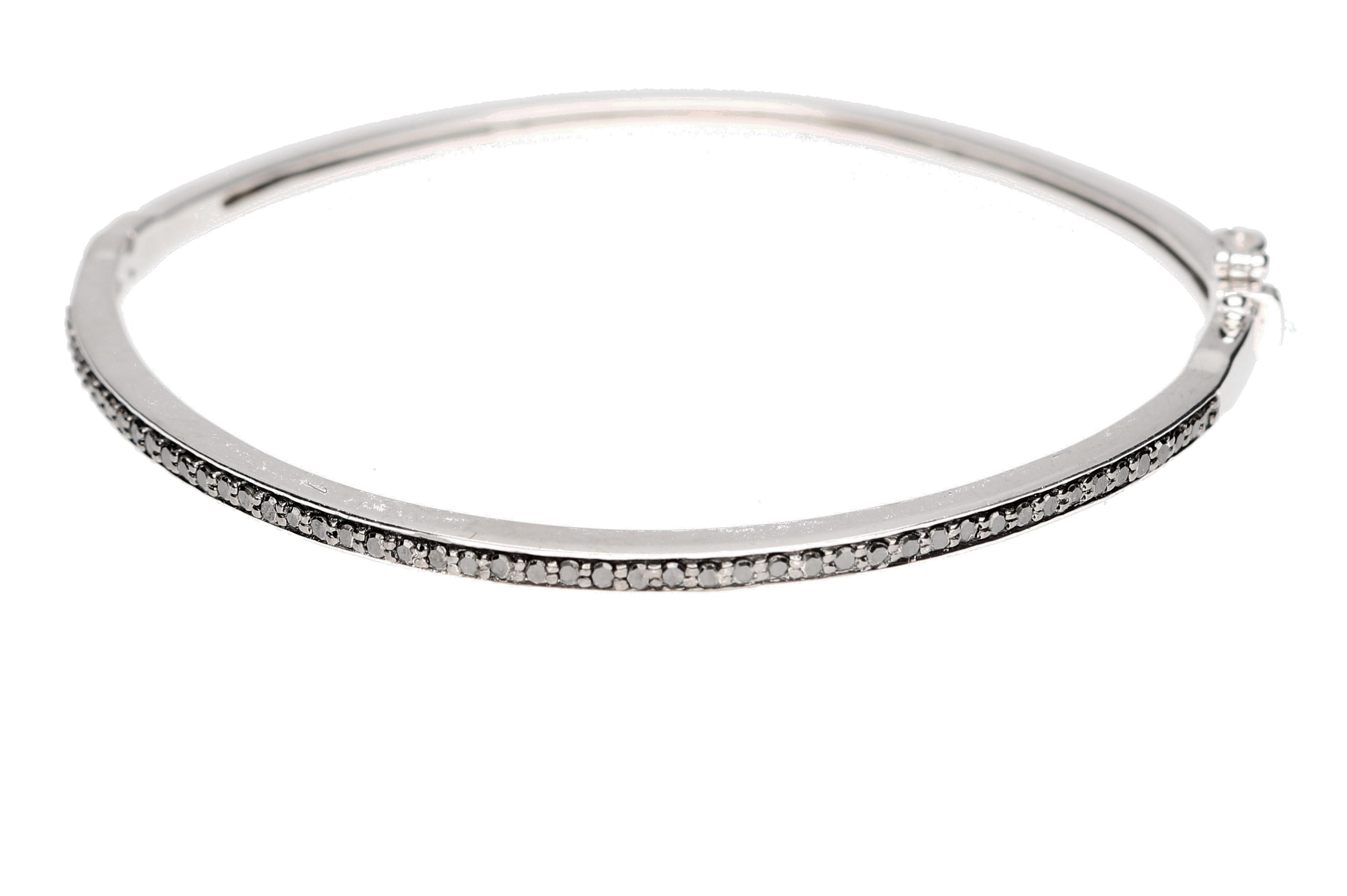 Sterling Silver and 0.50 CTW Black Diamond Bangle