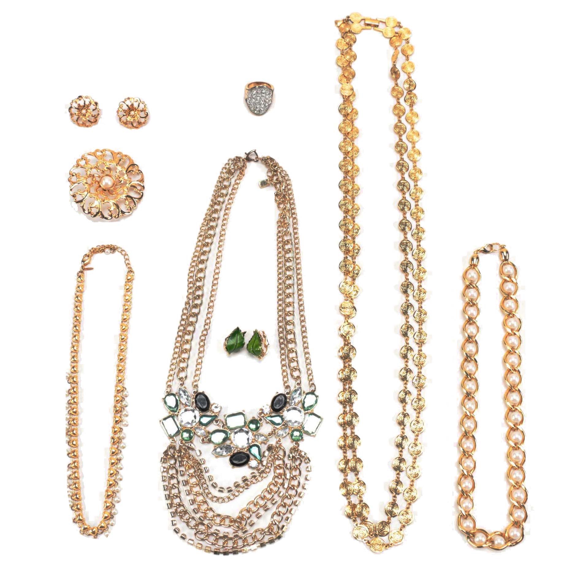 Assortment of Gold Toned Jewelry Including Jennifer Lopez