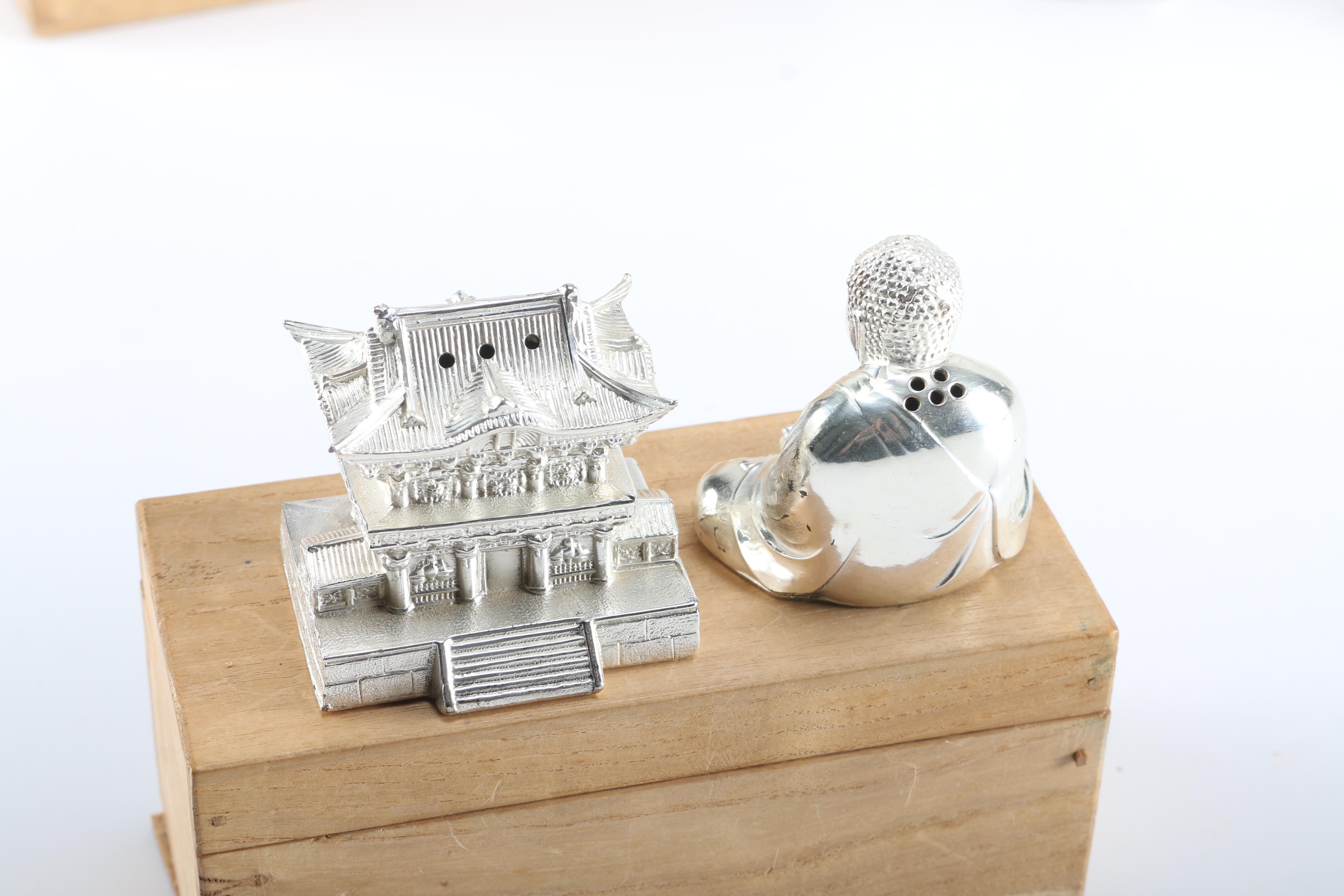 Vintage Silver-Plated Candleholders and Salt and Pepper Set