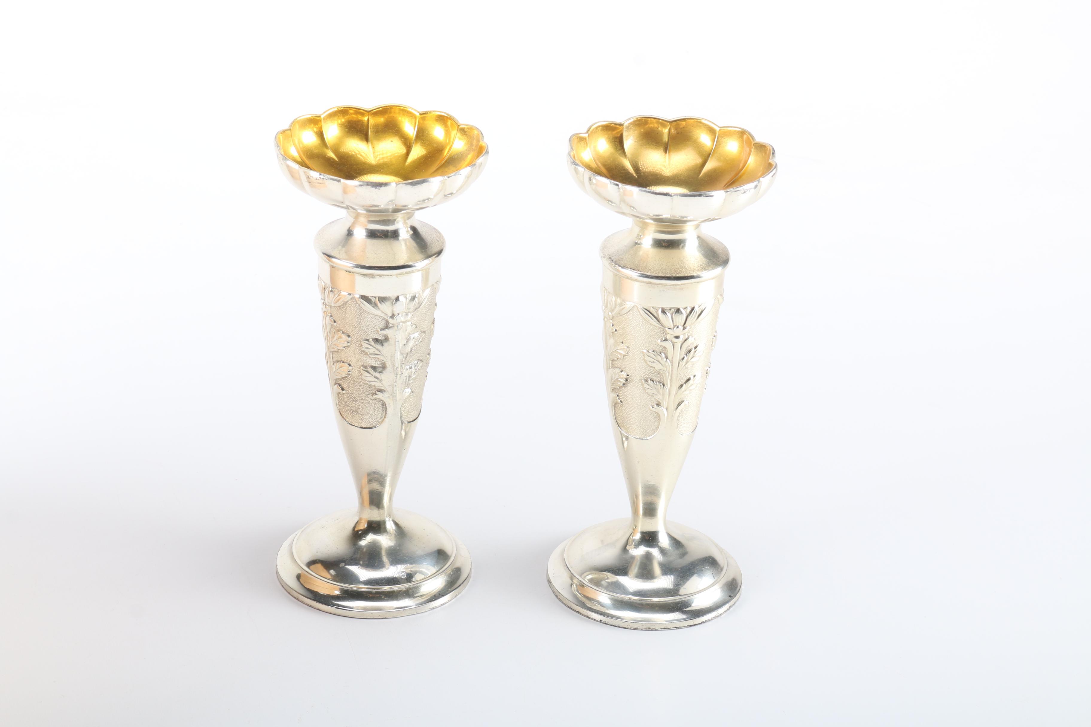 Vintage Silver-Plated Candleholders and Salt and Pepper Set