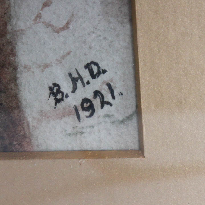 Vintage Watercolor Painting of School Children Fishing