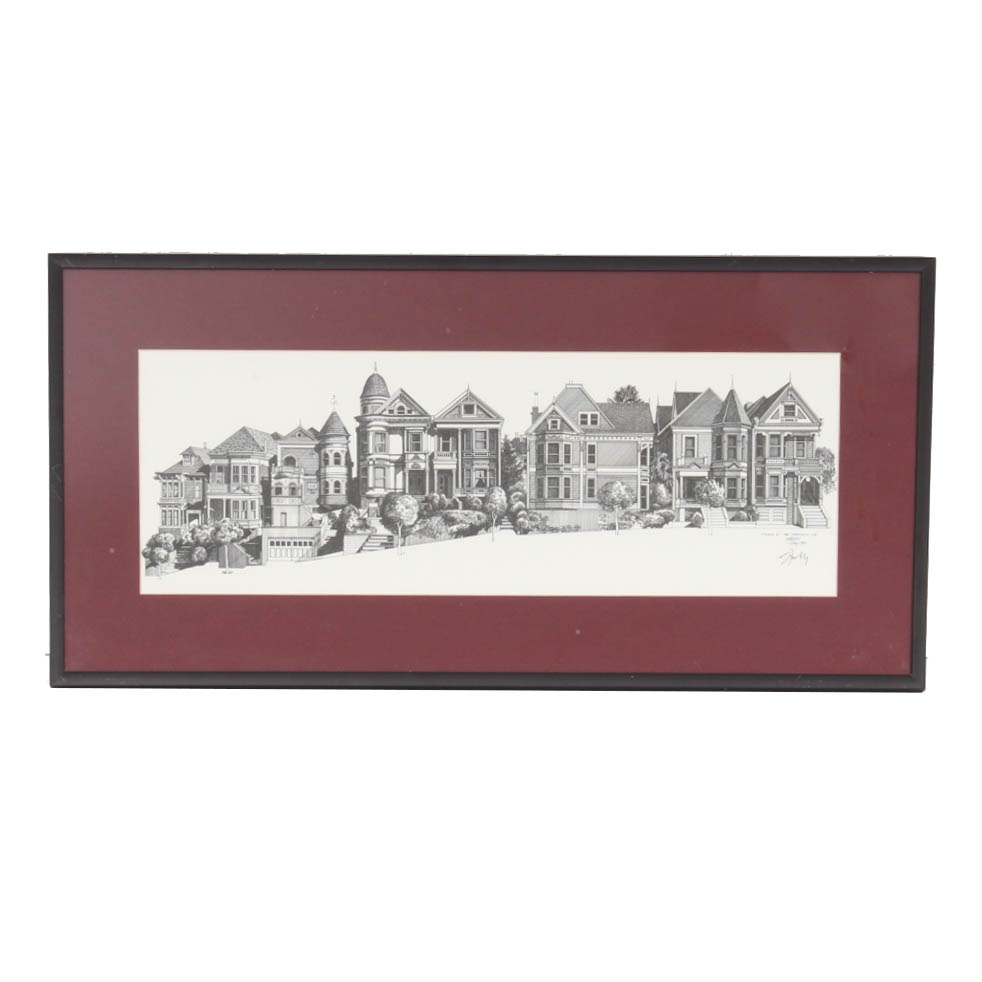 Martin Tang Lithograph "Steiner St.  San Francisco, CA"