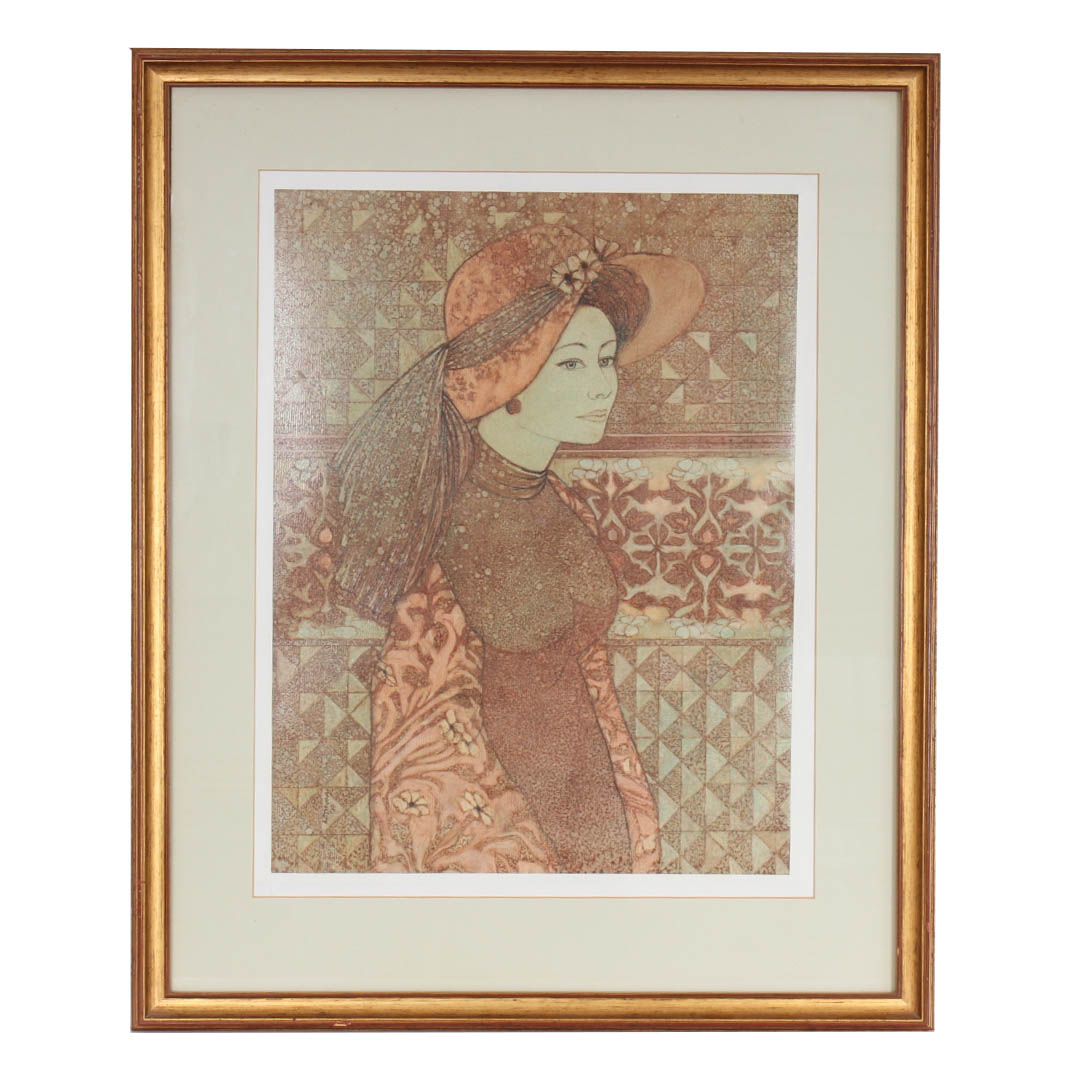 Ed Perreira Oil Painting on Board "Girl With a Red Hat"