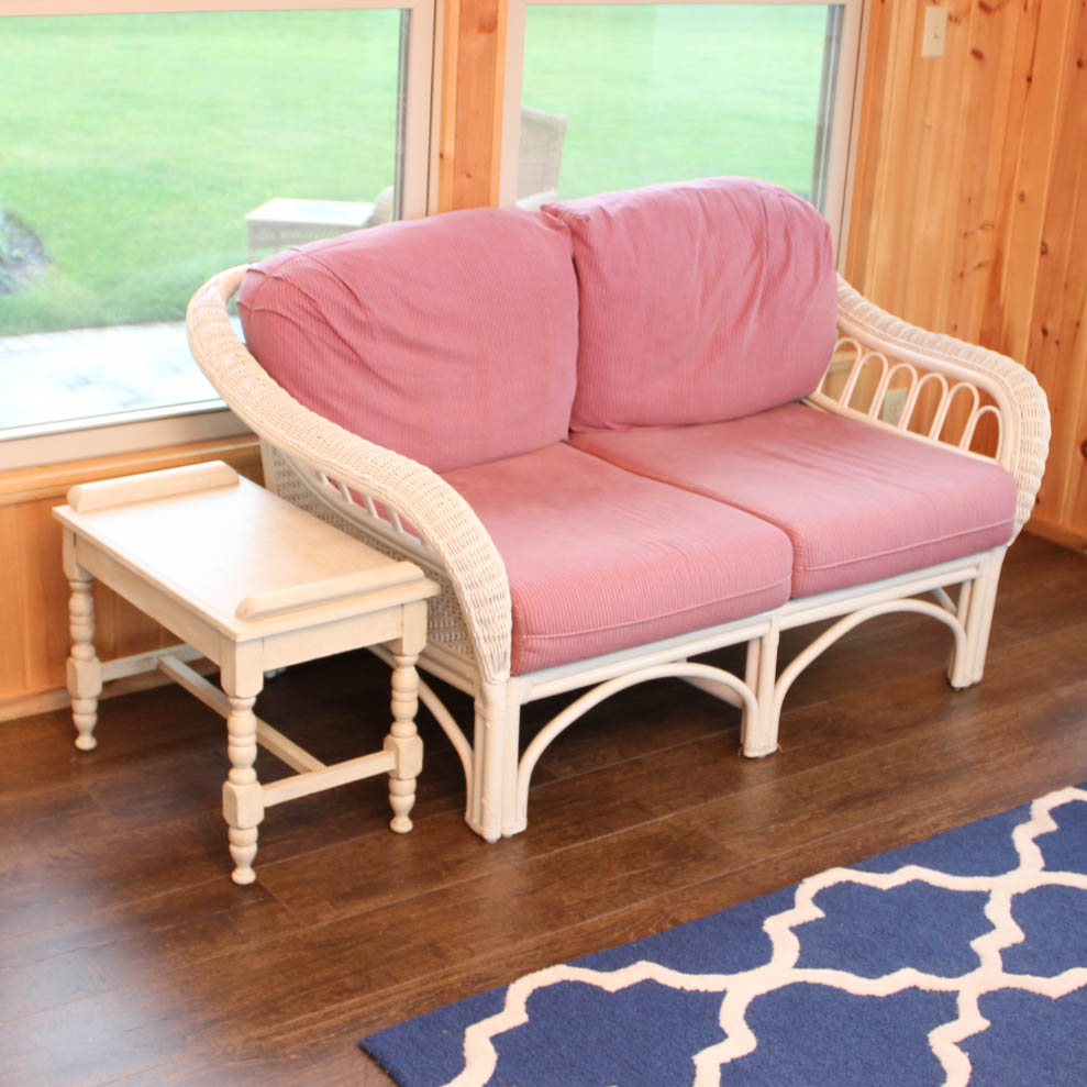 Acacia Home & Gardens Wicker Loveseat and Side Table