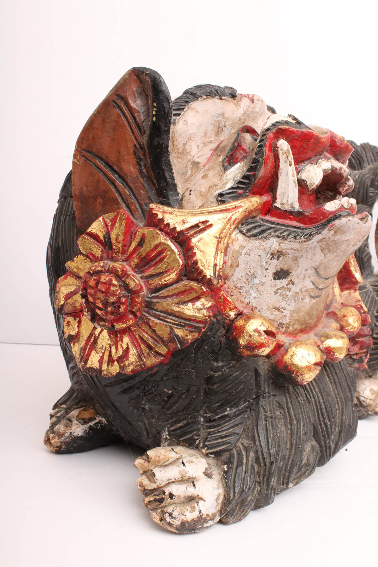 Indonesian Carved Wood Guardian Lion