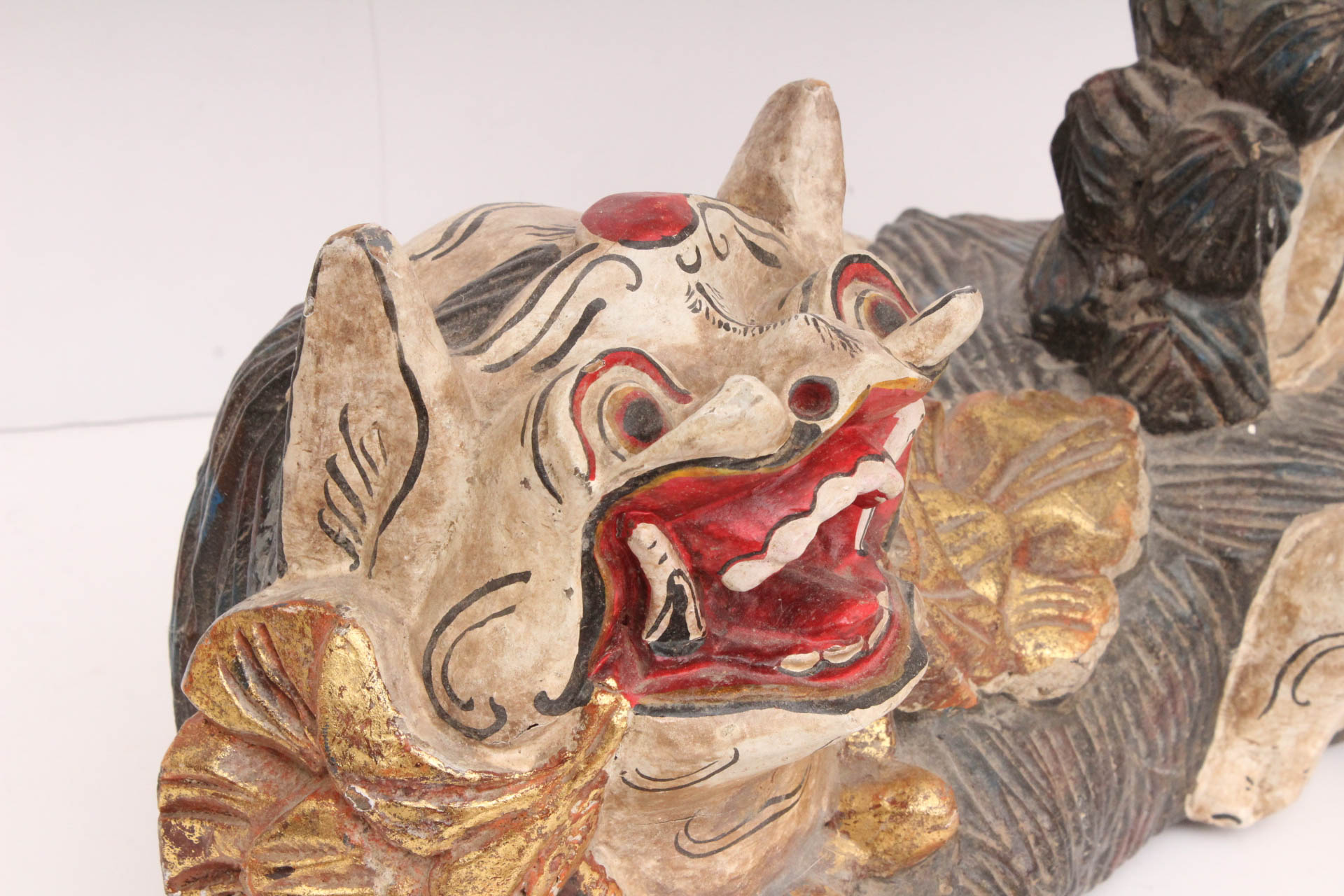 Indonesian Carved Wood Guardian Lion