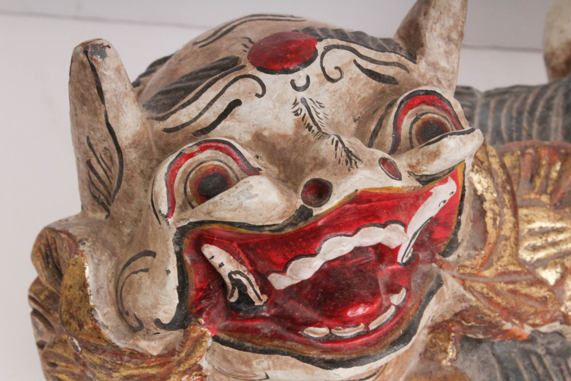 Indonesian Carved Wood Guardian Lion