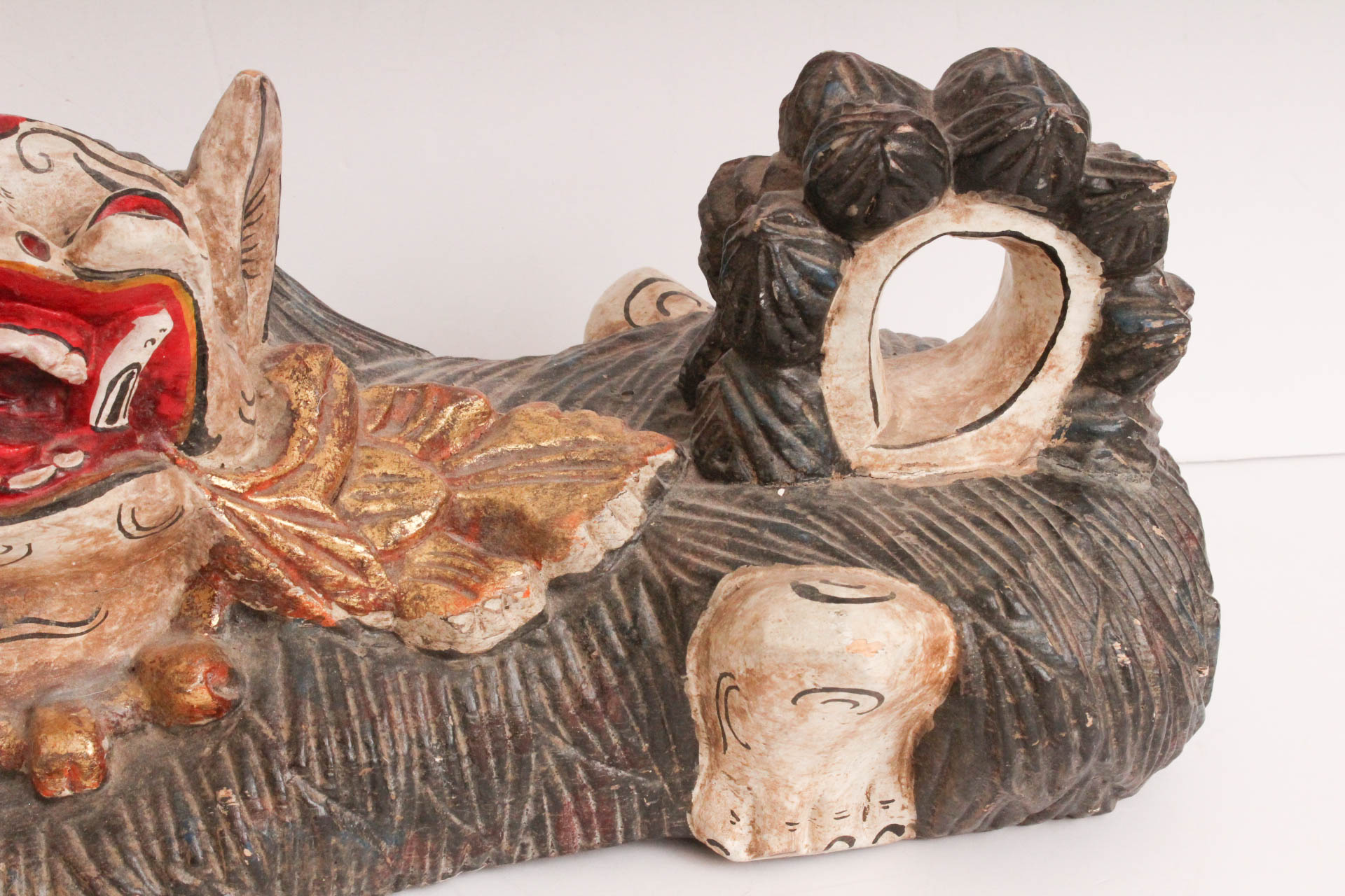 Indonesian Carved Wood Guardian Lion