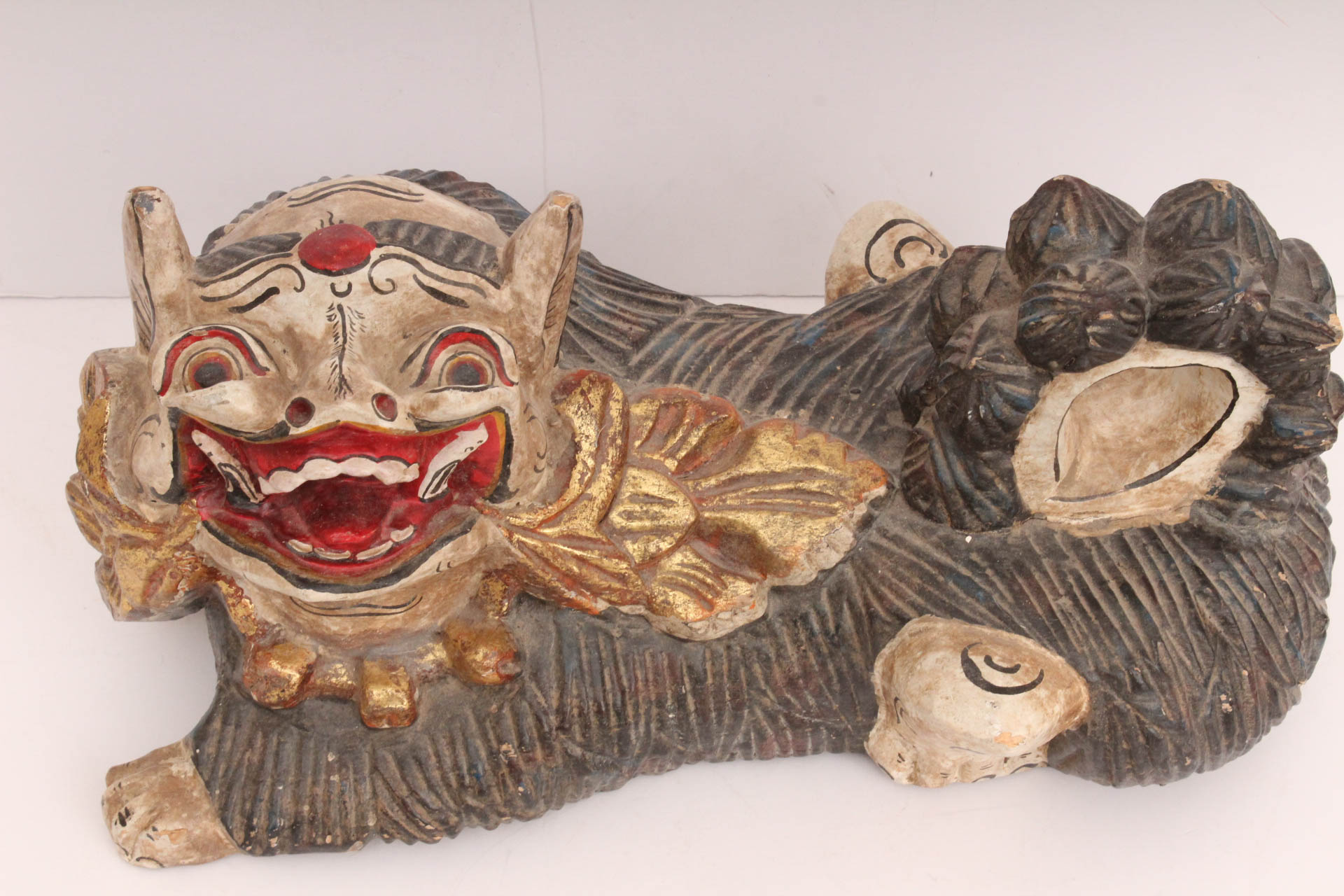 Indonesian Carved Wood Guardian Lion