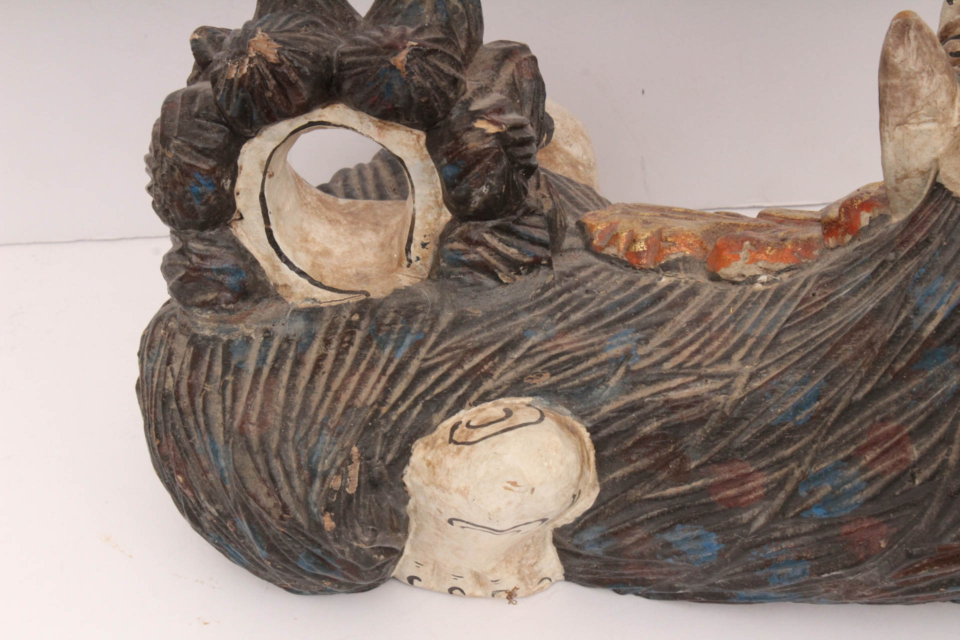 Indonesian Carved Wood Guardian Lion