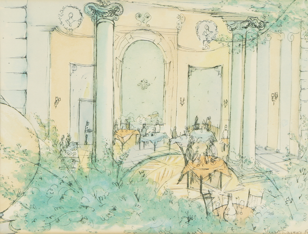 Offset Lithograph on Paper Dining Scene