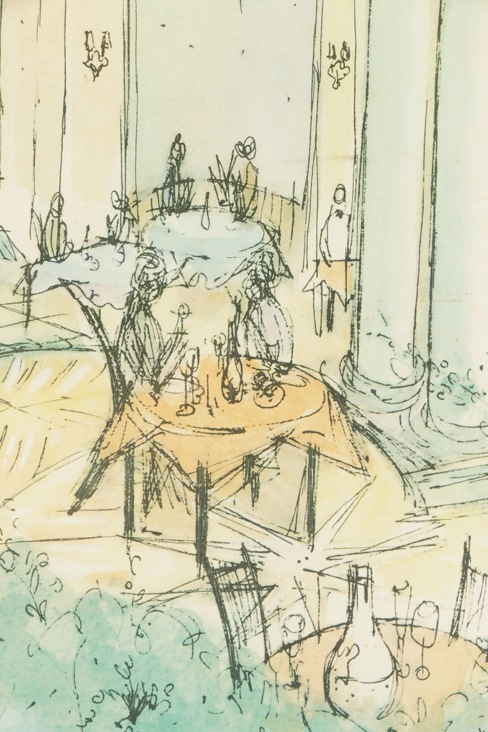 Offset Lithograph on Paper Dining Scene