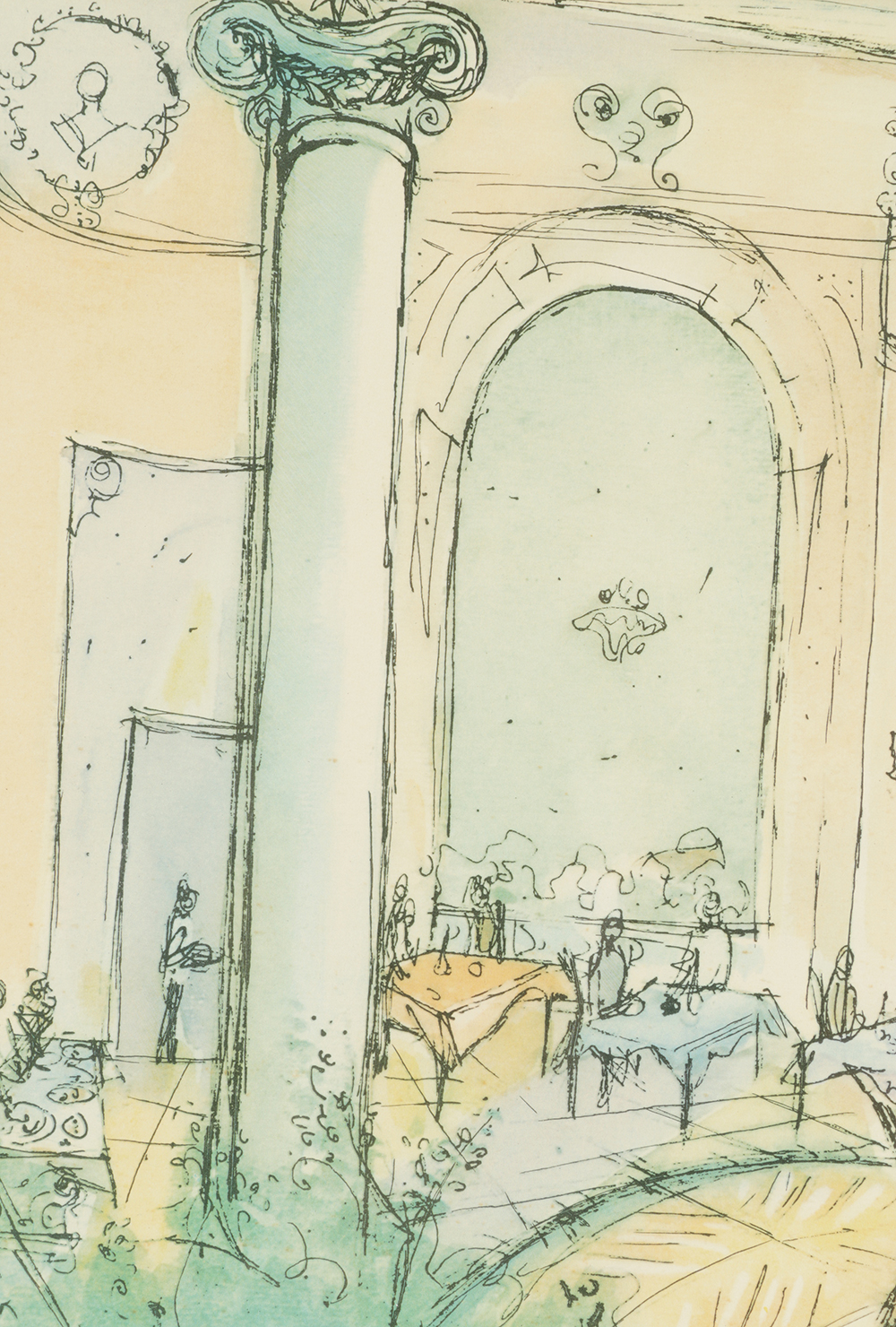 Offset Lithograph on Paper Dining Scene