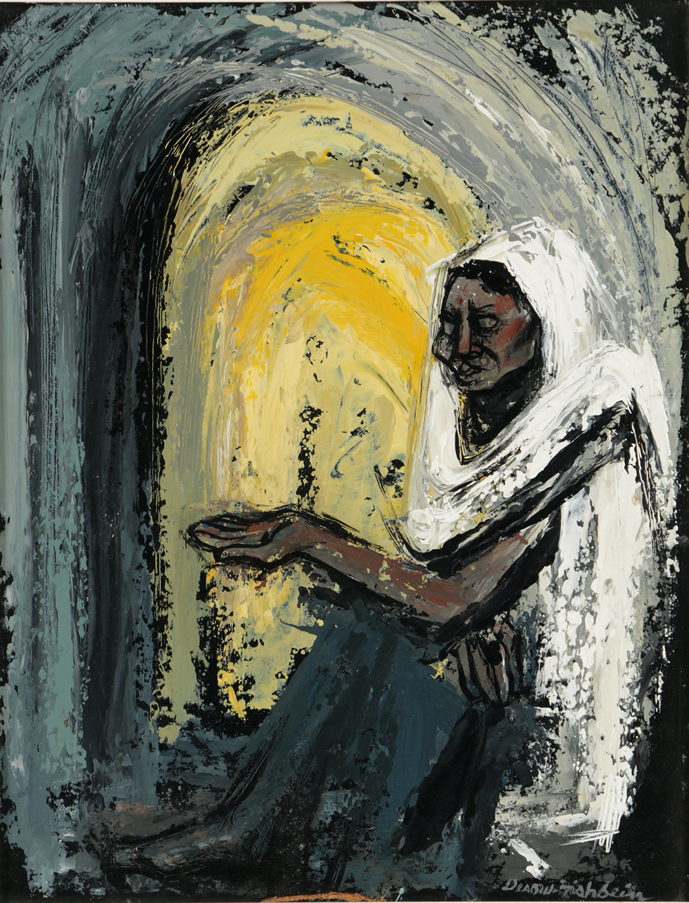 Lillian Desow-Fishbein Acrylic Painting on Canvas Board "Beggar-Oaxaca"