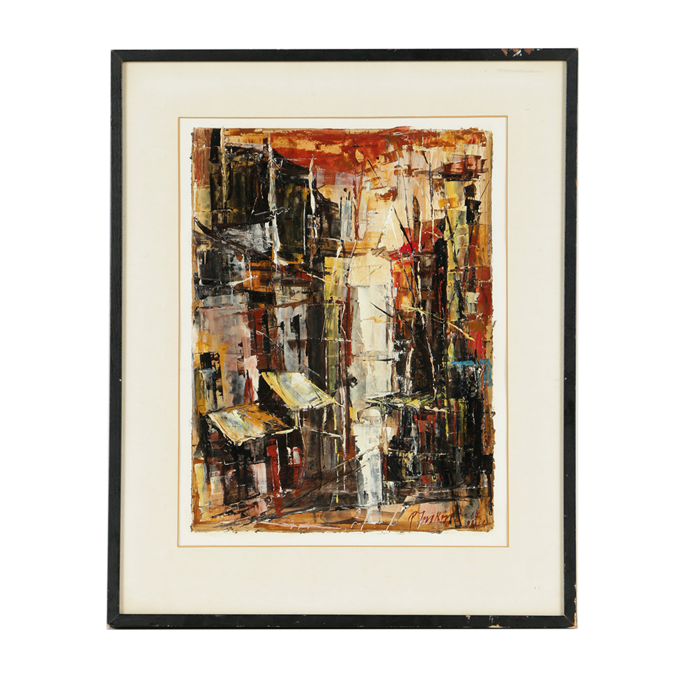Acrylic Painting on Paper of Abstract Parisian Street Scene