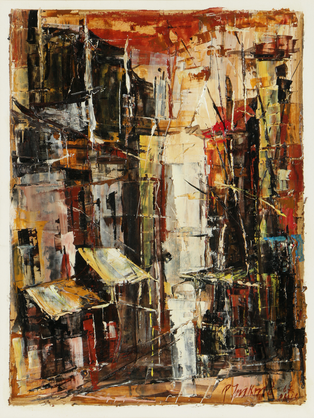 Acrylic Painting on Paper of Abstract Parisian Street Scene