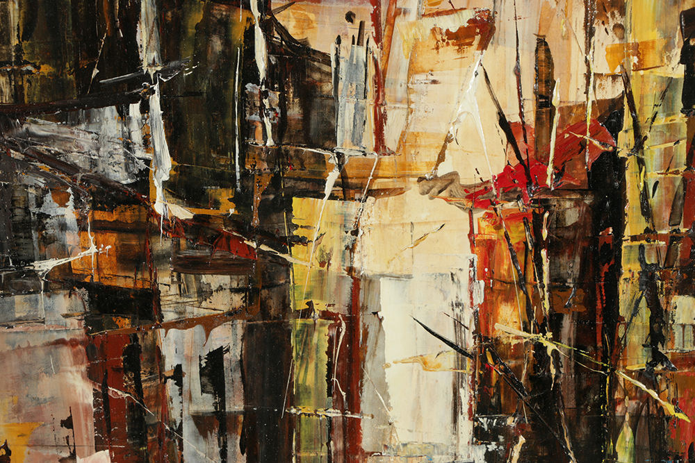 Acrylic Painting on Paper of Abstract Parisian Street Scene