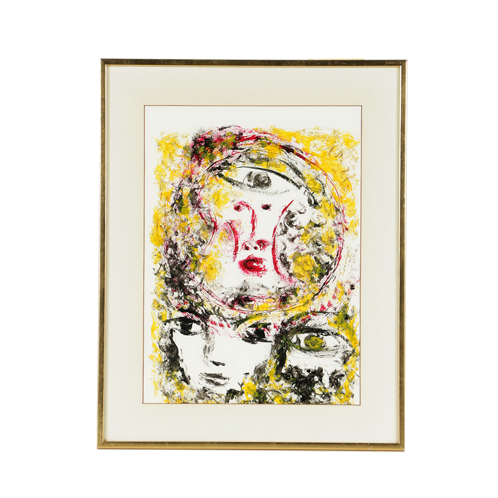 Signed Acrylic Painting on Paper of Abstract Faces