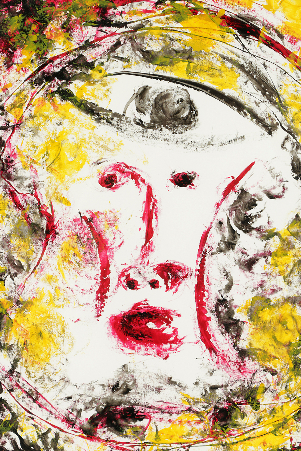 Signed Acrylic Painting on Paper of Abstract Faces